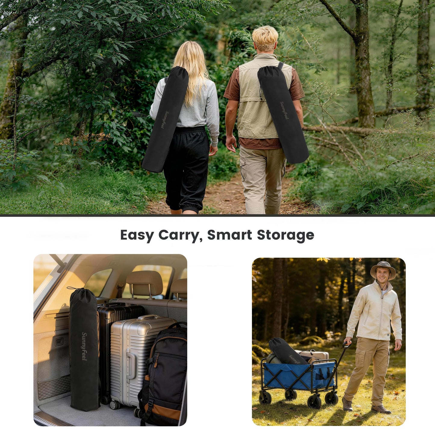 SUNNYFEEL Portable Camping Chair with Side Pockets & Cup Holder 300LBS Capacity Padded Portable Outdoor Chair, Carry Bag Included, Great for Camping, Tailgating, Firepits, Patio, & More Black
