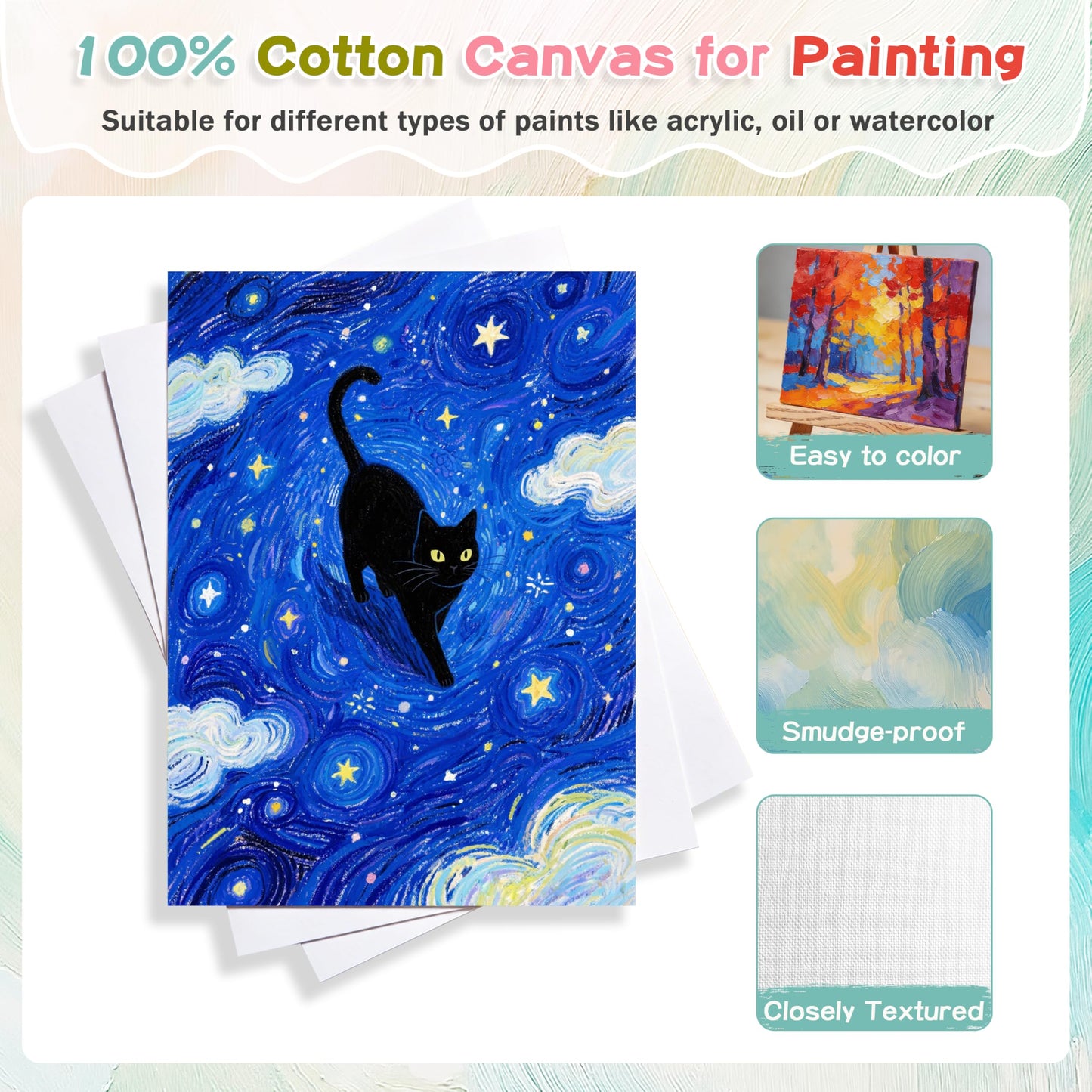 Canvas Boards with Easel for Painting 5 Pack 8 x 10 Inch Small Canvases Panels with Pine Wood Display Easels, Acrylic Oil Watercolor Painting Kit for Adults, Sip and Paint Art Party Supplies