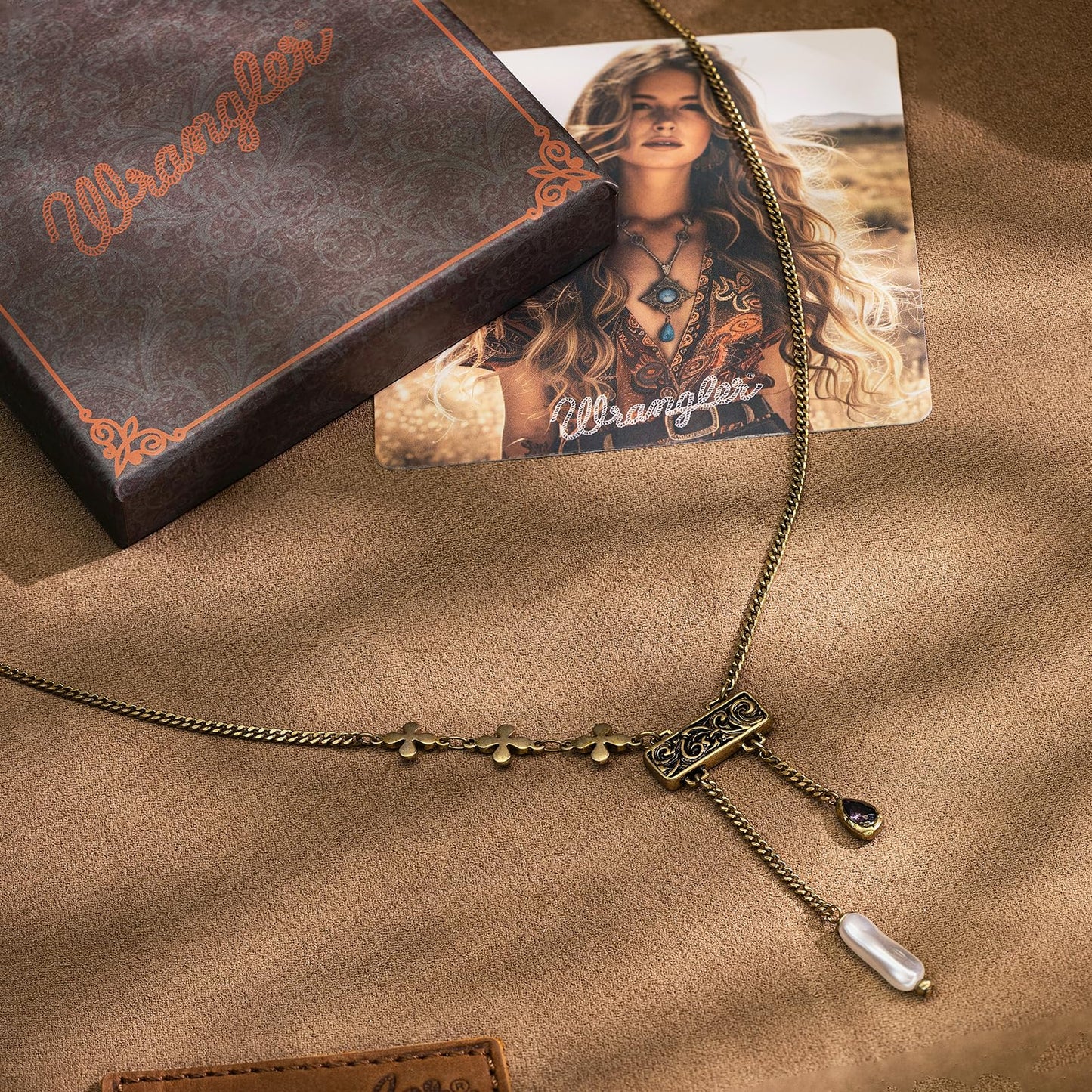 Montana West Wrangler Western Carved Floral Pendant Necklace for Women Vintage Teardrop Stone Country Cowgirl Trendy Jewelry AR-WNS-TPL-1117GPK