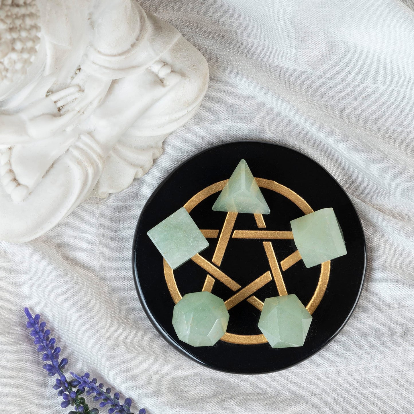 Crocon Green Jade 5Pcs Platonic Solids Crystal Geometry Set, Platonic Solids Sacred Geometric Stones for Meditation Reiki Balancing Healing Chakra Stone Cleansing Spiritual Good Luck (15-20 mm)