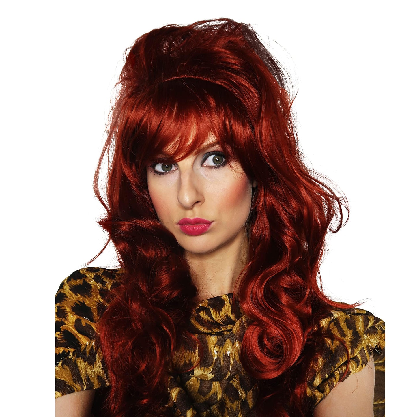ALLAURA Compatible with Peggy Bundy Costume – Auburn Red Bouffant Wig for Women – 80s Beehive Housewife Hairpiece for Halloween, Retro TV Cosplay, Funny Party Looks, Peg Bundy Wig Fits All Head Sizes