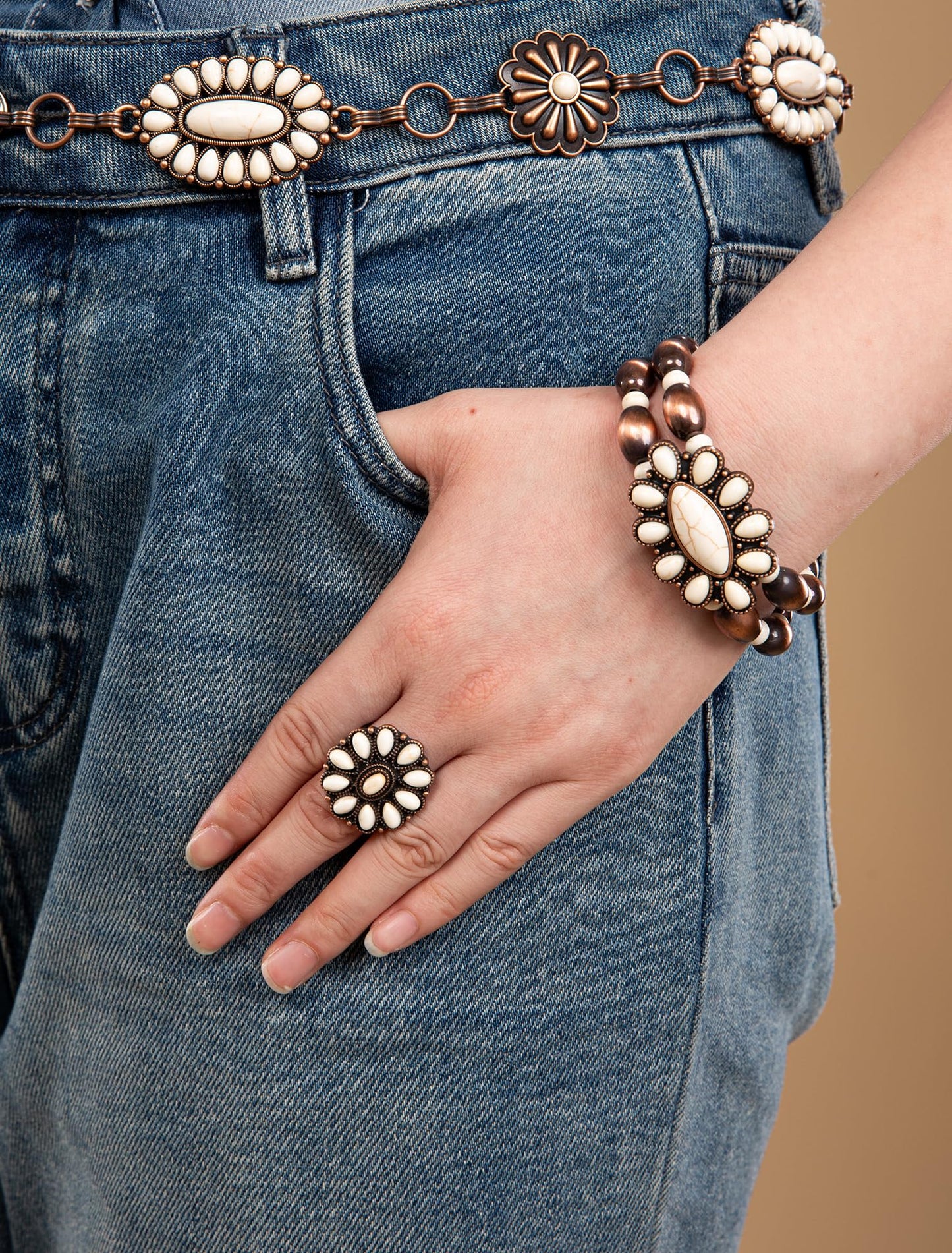 Montana West Rustic Couture's Jewelry Western Navajo Beaded Turquoise Cuff Bangle Bracelets Bohemian Vintage Elastic Bracelet for Women Cowgirl RCW-WH06WT