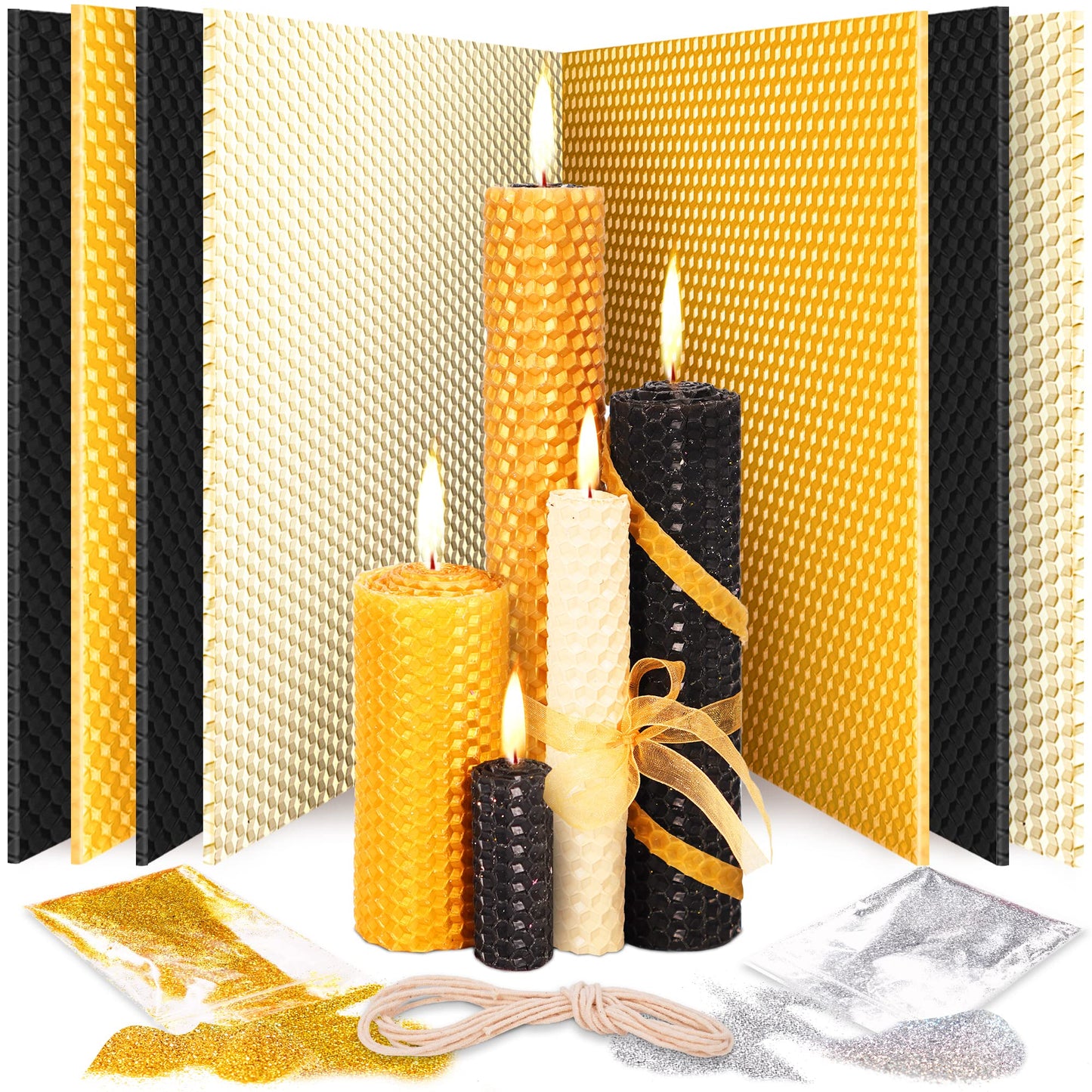 Beeswax Candle Making Kit - Crafts for Adults Women Luxury Candles Gifts for Women DIY Kits for Adult Arts and Crafts Modern Art Supplies Craft Set Black & Gold Home Decor