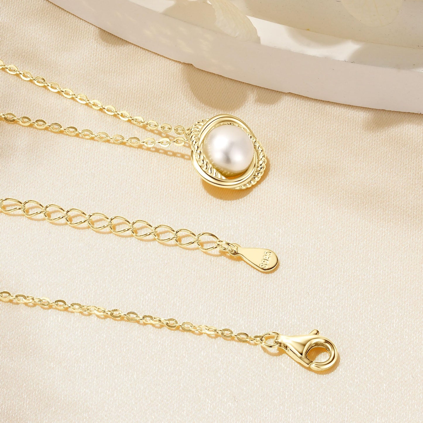 DENGGUANG Freshwater Pearl Pendant Necklace for Women, 925 Sterling Silver Single Pearl Necklace With Adjustable Chain, Wedding Birthday Jewelry for Her (Gold)