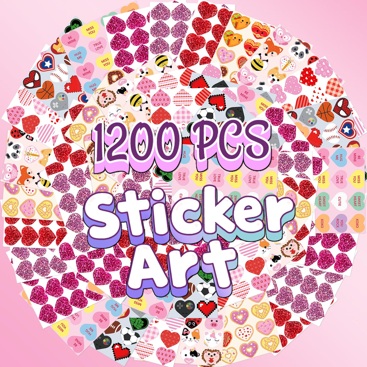 Gleebixi 1200pcs Valentines Heart Stickers for Kids, Valentine's Day Heart Stickers Book for Girls Boys Teens, 100th Day of School Project