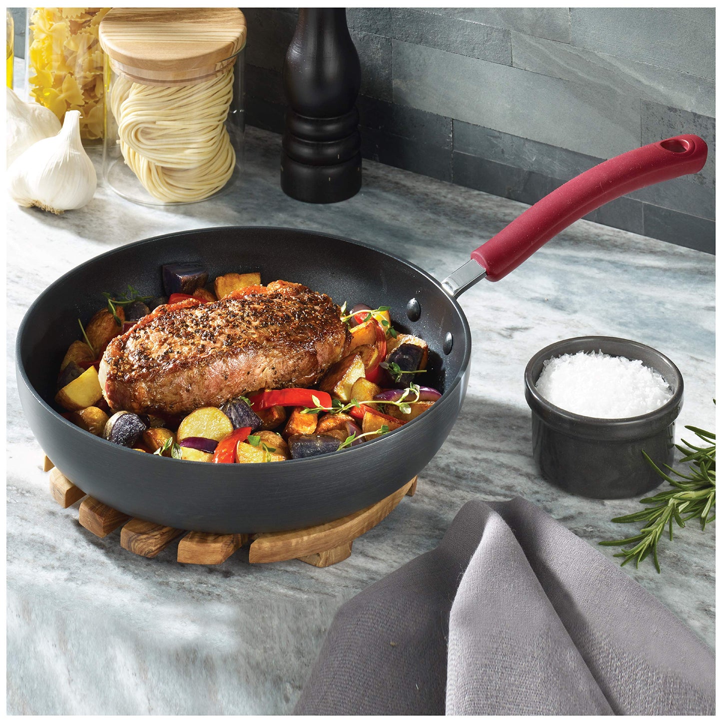 T-fal Ultimate Hard Anodized Nonstick Cookware Set 12 Piece, Oven Broiler Safe 600F, Kitchen Cooking Set w/Fry Pans, Saucepans, Dutch Oven, Kitchen Utensils, Pots and Pans, Dishwasher Safe, Black
