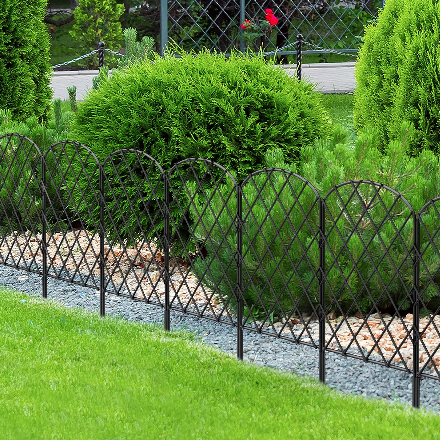OUSHENG 25 Pack Decorative Garden Fence, Total 27ft(L) x 24in(H) Animal Barrier Border, Rustproof Metal Wire Section Edging Fencing Panel for Outdoor Patio Garden Yard, Arched