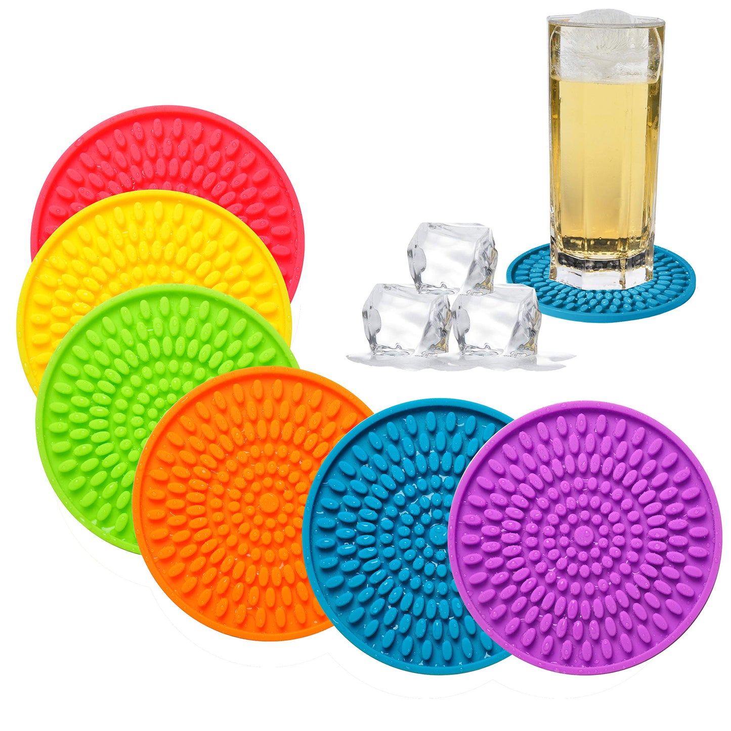 KindGa Coasters for Drinks Absorbent, Rubber Brown Coasters Set of 8, Large Silicone Drink Coaster for Furniture Protection, Deep Tray 4.3 Inch Oval Shape Reusable Heat-Resistant Mat