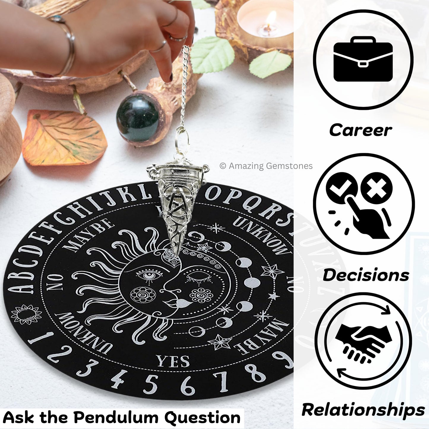 Amazing Gemstone Healing Metal Pendulums for Divination, Silver Chamber Cone Steel Copper Pendulum High Energy Pendulo de Bronce Pendulos de Mesa MP46