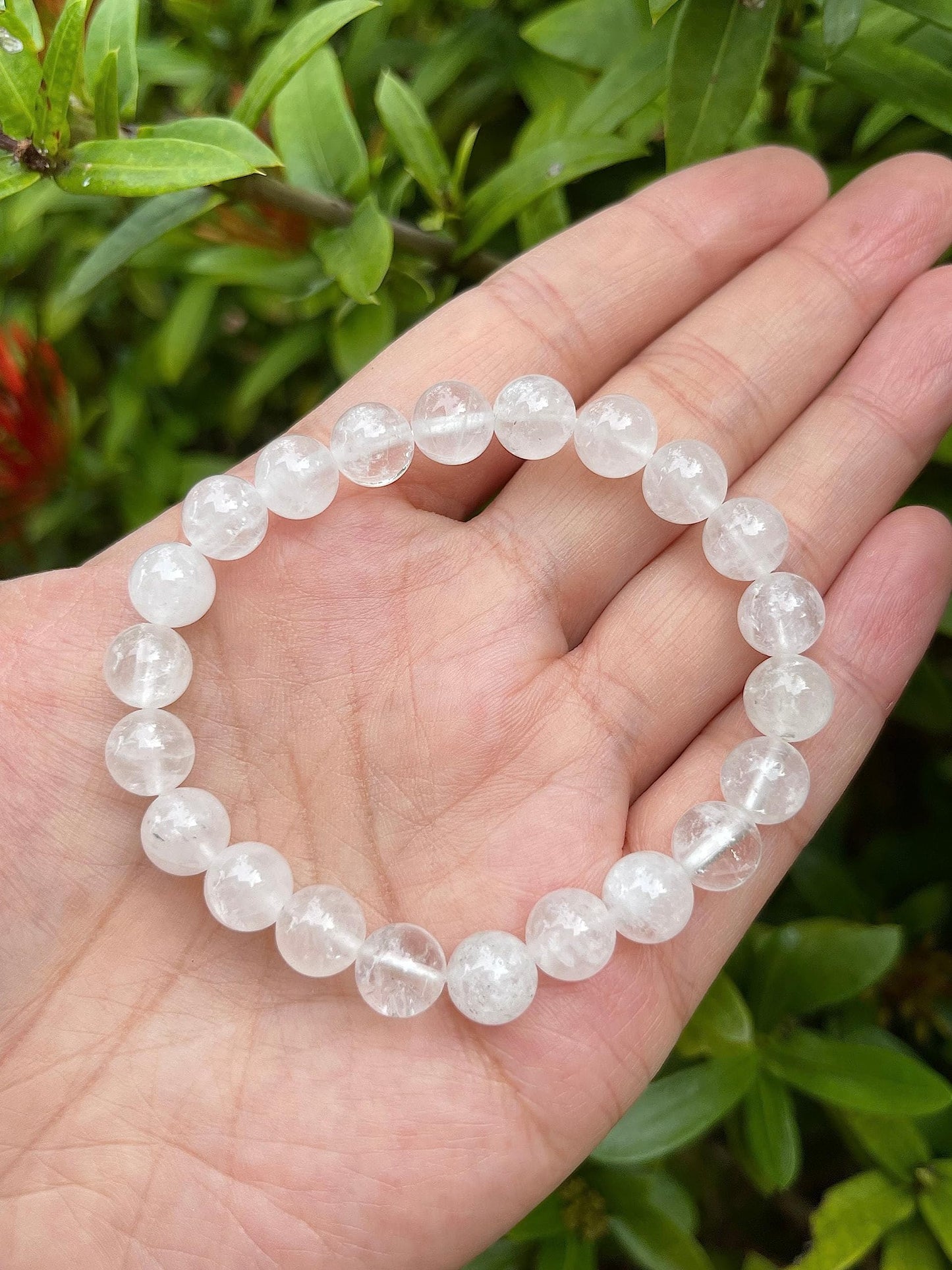 GAF TREASURES Clear Quartz Crystal Bead Bracelet 8mm, Genuine Clear Quartz Stretch Gemstone Bracelet, Healing Crystal Bracelet, Gift for Men & Women (1)