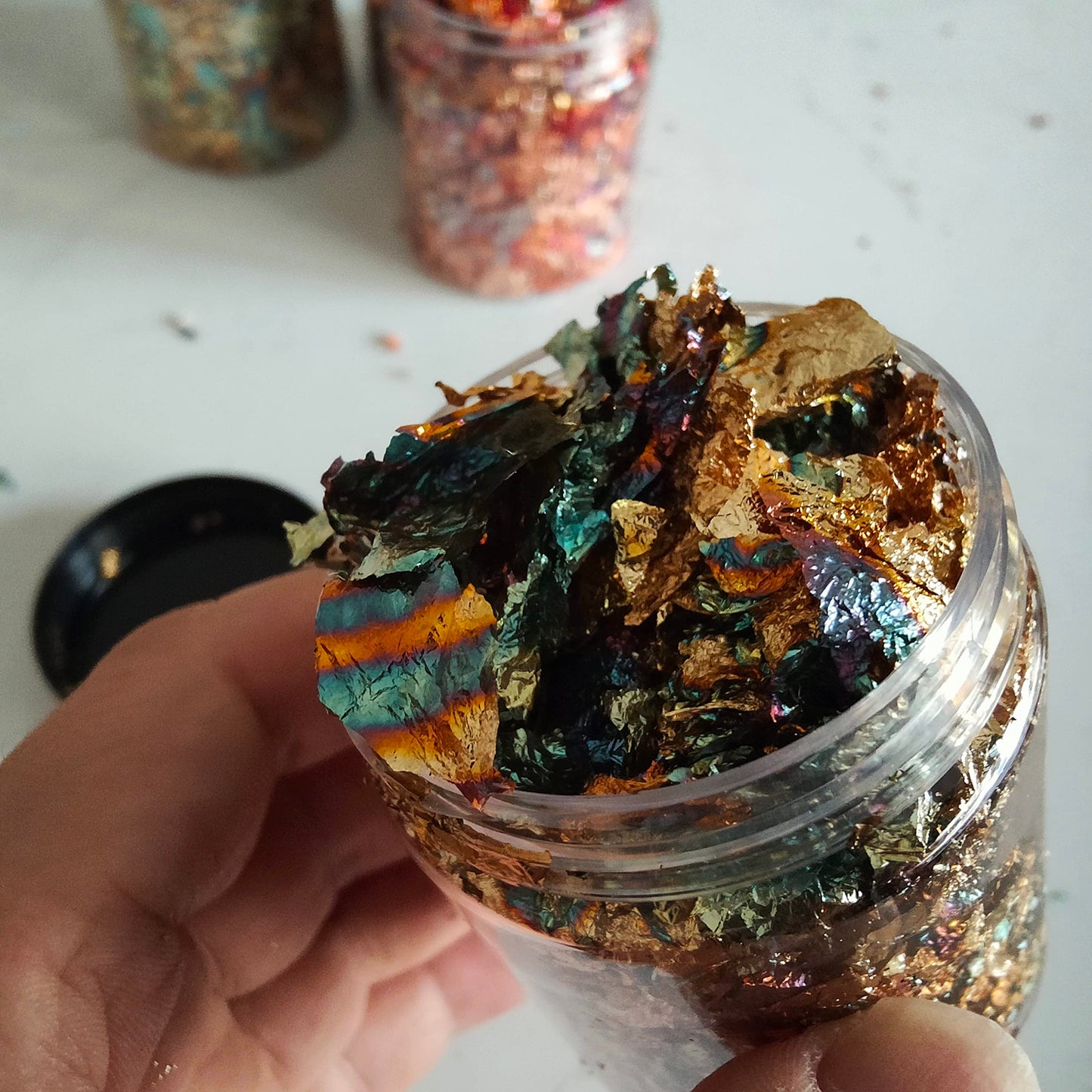 JINRUISI Gilding Flakes Variegated Gold Foils Leaf Flakes Gilding Craft Paper Decoration Art Supplies (Gold Green)