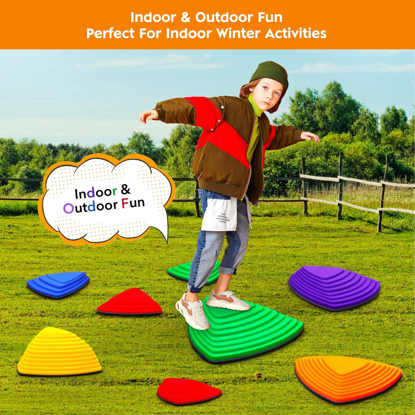 Stepping Stones for Kids 11Pcs Anti-skidding Balance Stepping Stones Indoor & Outdoor Kids Fitness Equipment Promotes Balance Coordination & Strength (Classic) (Classic)
