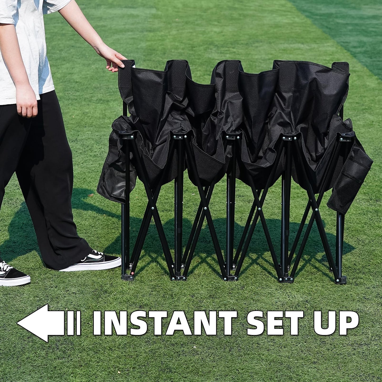 G GOOD GAIN Portable Soccer Bench - Team Bench Soccer 4 Seats with Bag, Sideline Folding Bench, Folded Chair Seating 4 for Football Camp Outdoor Sport Events, Team Chairs for Adults, Black