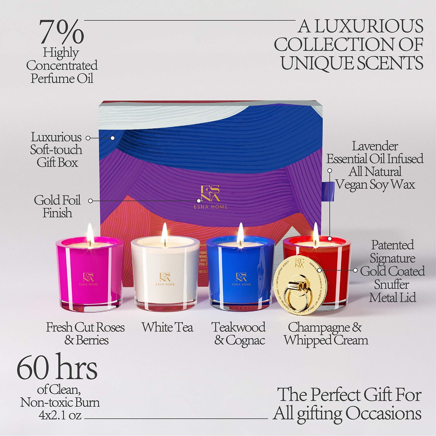 Luxury Scented Candle Set 4 All Natural Soy Aromatherapy Candle Gift Set Votive Candle Gift Set for Women Self Care Stress Relief Gifts for Her Luxury Christmas Gifts for Women Candles for Home 60 hrs