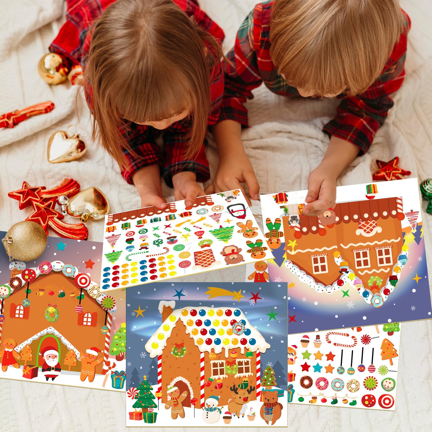 LINAYE 36PCS Make A Gingerbread House Stickers, Christmas Crafts Activities & Games, Party Favors for Kids 18 Finished Products