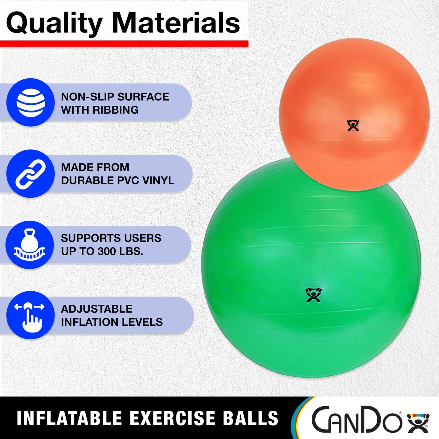 CanDo Inflatable Exercise Ball - Red 22", Durable Extra Thick Non-Slip Stability Ball for Core Workouts, Yoga, Pilates, Active Seating, Physical Therapy, Pregnancy, Home Gym, Flexibility