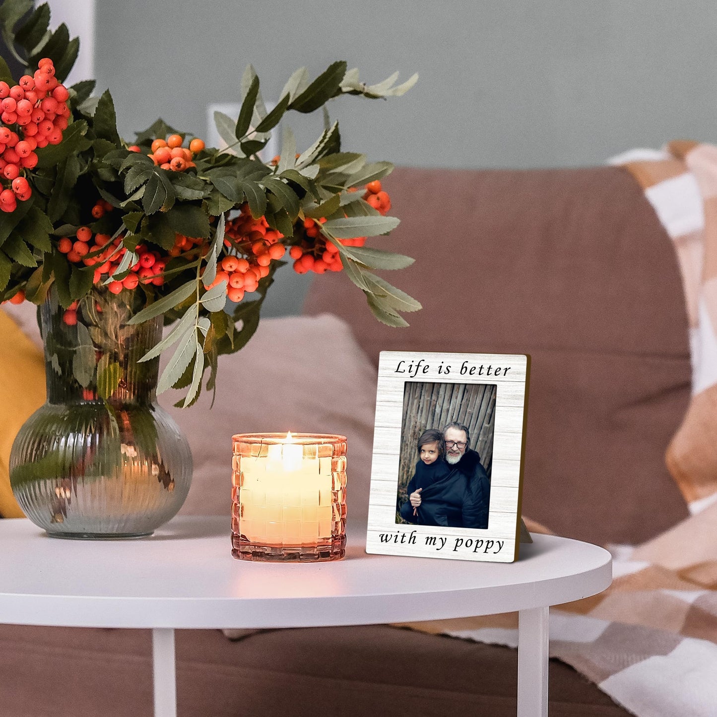 Foyoulame Poppy Gifts Picture Frame 4x6, Poppys Wooden Picture Frame, Christmas Fathers Day Birthday Gifts for Poppys, Life is Better with My Poppy Decorative Photo Frames for Table Desk Decor