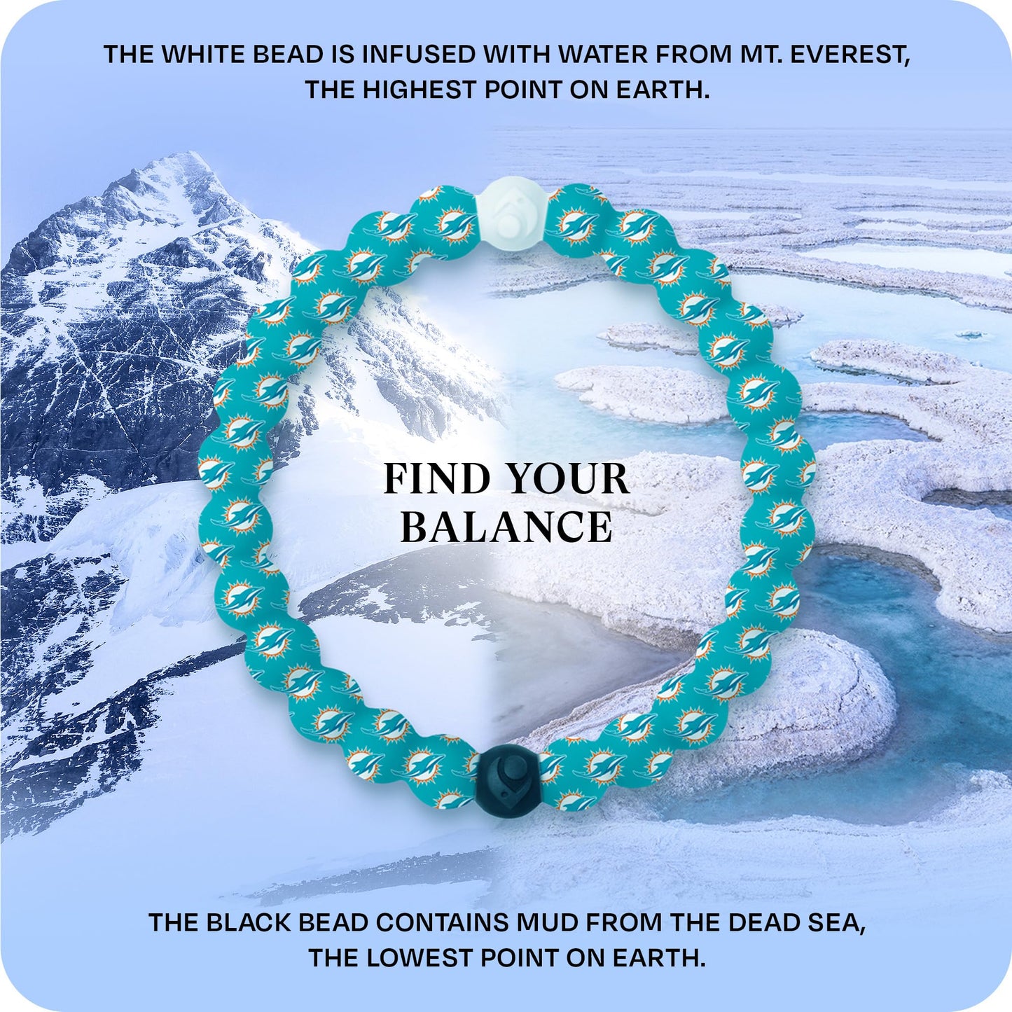 Lokai Silicone Beaded Bracelet for Men & Women, NFL Football Collection - Miami Dolphins, Medium - Silicone Jewelry Fashion Bracelet Slides-On for Comfortable Fit