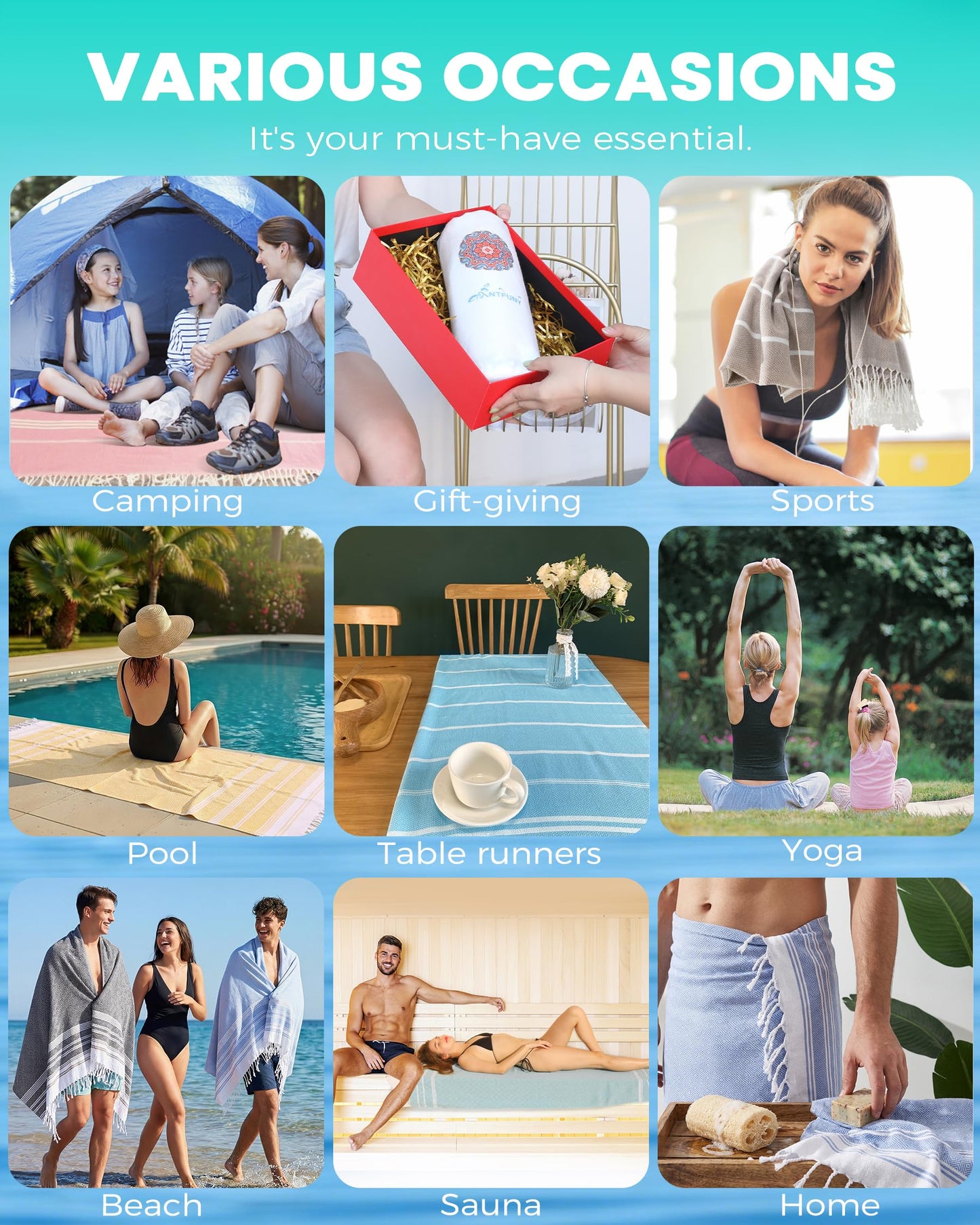 Turkish Beach Towels Vacation Essentials Quick Dry Sand Free Soft Absorbent Adult Oversized Bath Pool Swim Long Wide Stripe Towel Sound Cloud Linen Sandfree Chamois Mat Summer Thing Thin Travel
