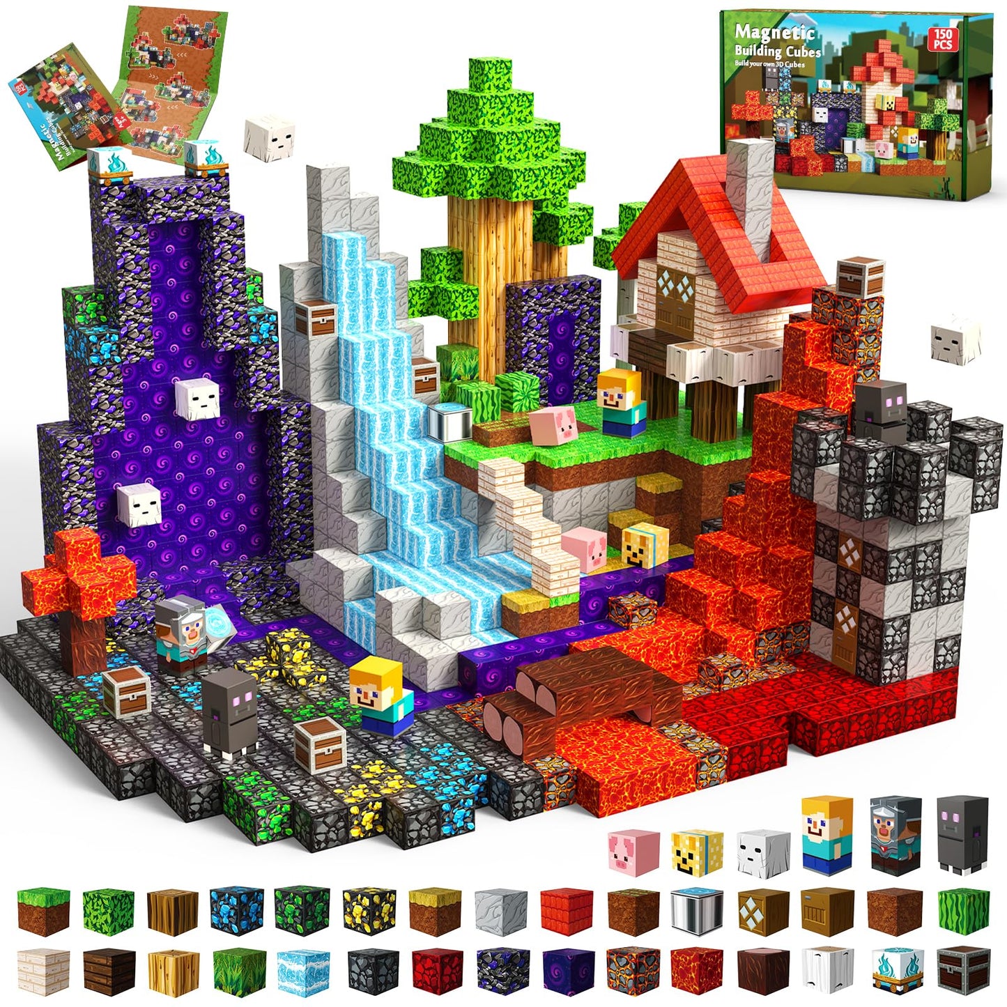 Magneverse 150 PCS Magnetic Blocks - Magnetic Building Blocks for Kids, Magnet Building Cubes for Boys Girls, STEM Montessori Sensory Toys Stacking for 3 4 5 6 7 8 9 10 11 12 13 Birthday Gift