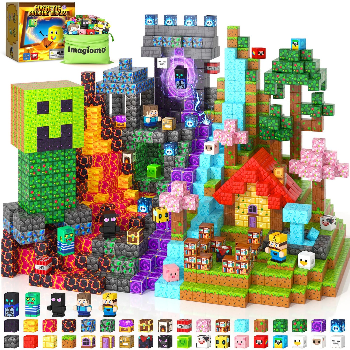 Imagiomo 500PCS Magnetic Blocks for Kids Ages 4-8, Magnetic Building Blocks Cubes with Storage Box, STEM Educational Sensory Toys, Christmas Birthday Gifts for Boys & Girls