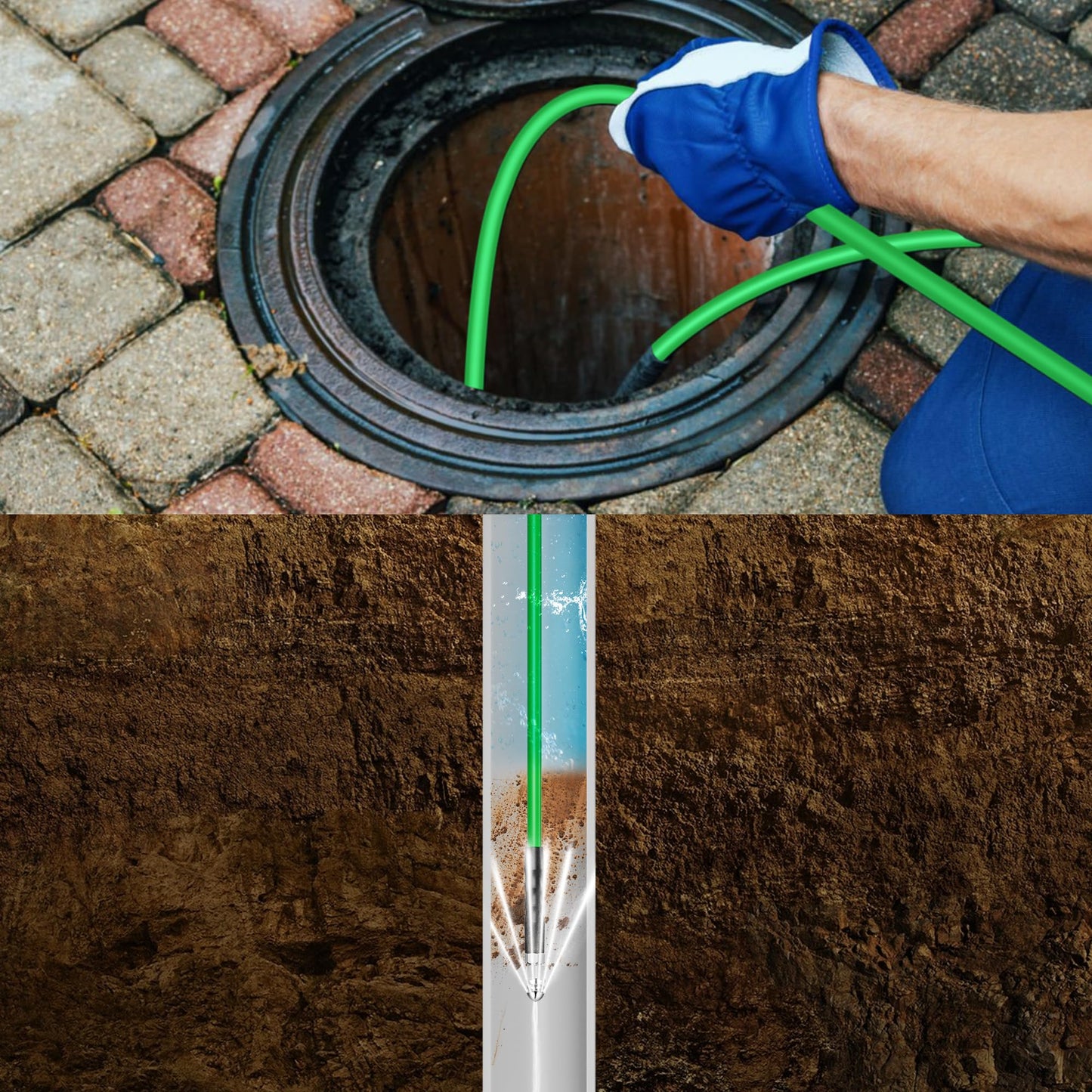 ClearRush Sewer Jetter Kit for Pressure Washer 100FT – 5800PSI High-Pressure Drain Cleaner, M22 & 1/4'' NPT Universal Fit, Unclog Gutters & Sewer Lines, Durable Jetter Hose for Homeowners & DIYers
