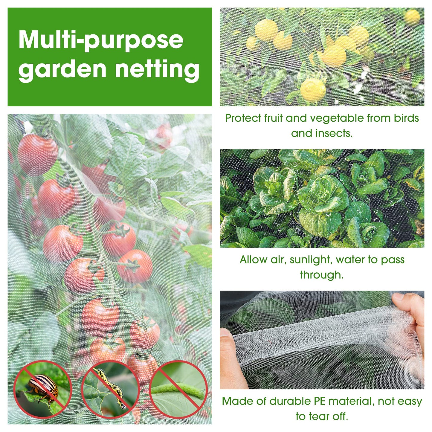 Unves 10'x20' Garden Netting, Bird Netting Mosquito Mesh for Vegetable Fruits Plant Garden Protections, Plant Covers Bug Insect Net Pest Barrier Protect Garden Plant from Birds Bugs