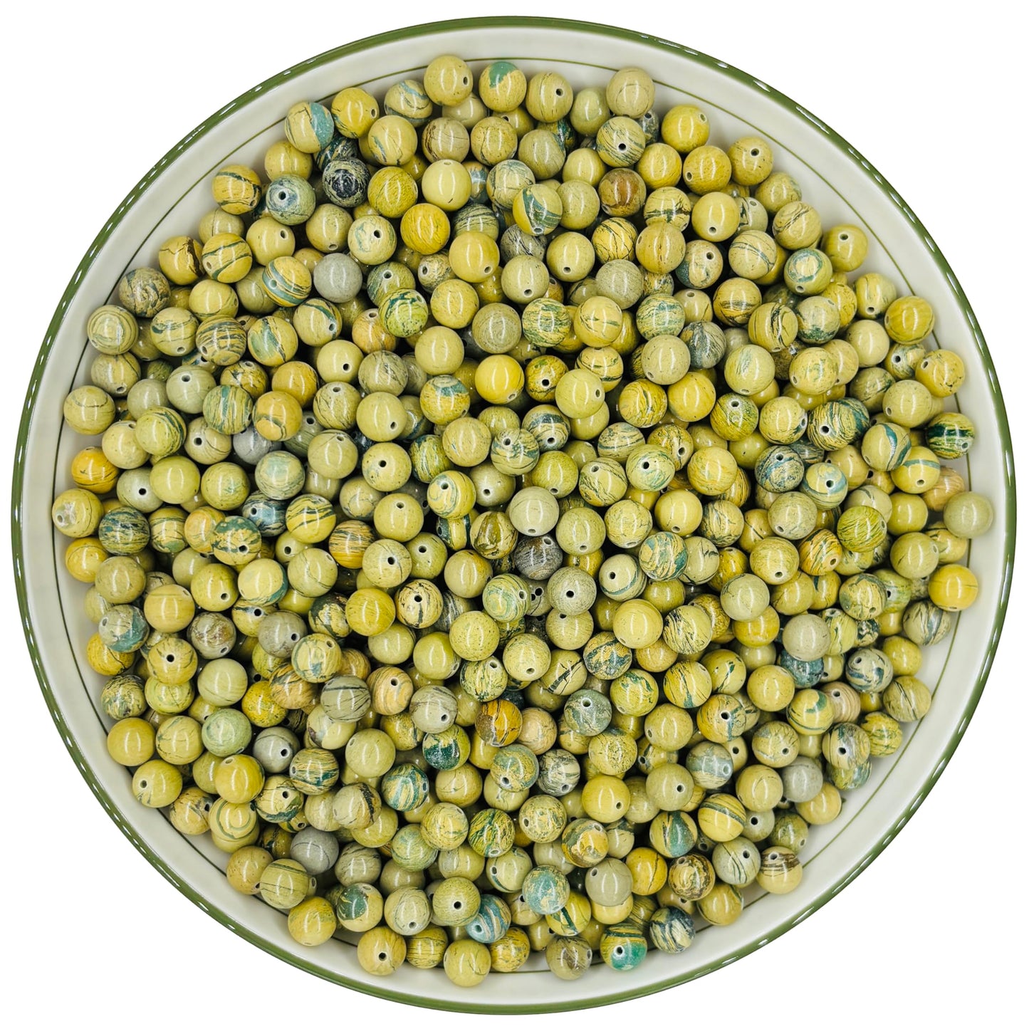 WHNKFB 6mm 100PCS Natural Green Serpentine Round Beads, Dragon Vein Loose Gemstone Beads for Jewelry Making Craft - 4mm 6mm 8mm 10mm Options with Free Elastic Cord