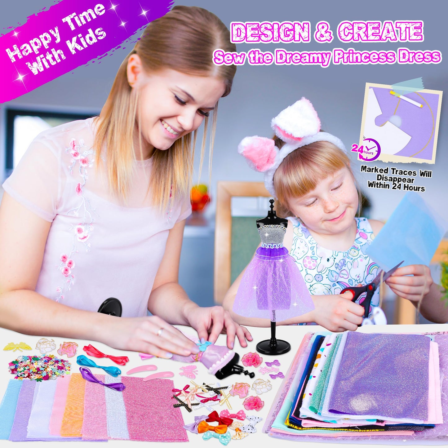 MINIFUN 1500+Pcs Fashion Designer Kit for Girls, Sewing Kit with 7 Mannequins, DIY Arts and Crafts Kit for Kids, Doll Clothes Making Kit, Girl Toys for Age 6 7 8 9 10 11 12 Year Old Gifts