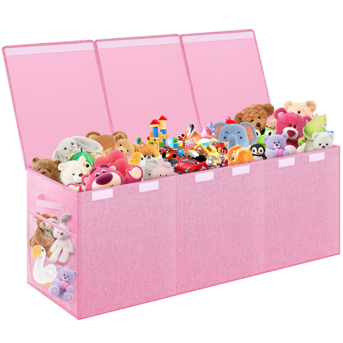 Mabahoo Extra Large Toy Box, Toybox for Kids Boys Girls, Collapsible Sturdy Toy Storage Organizer with Mesh Pockets, 40"x14"x16" Kids Storage Boxes Bins Baskets for Nursery, Playroom, Pink