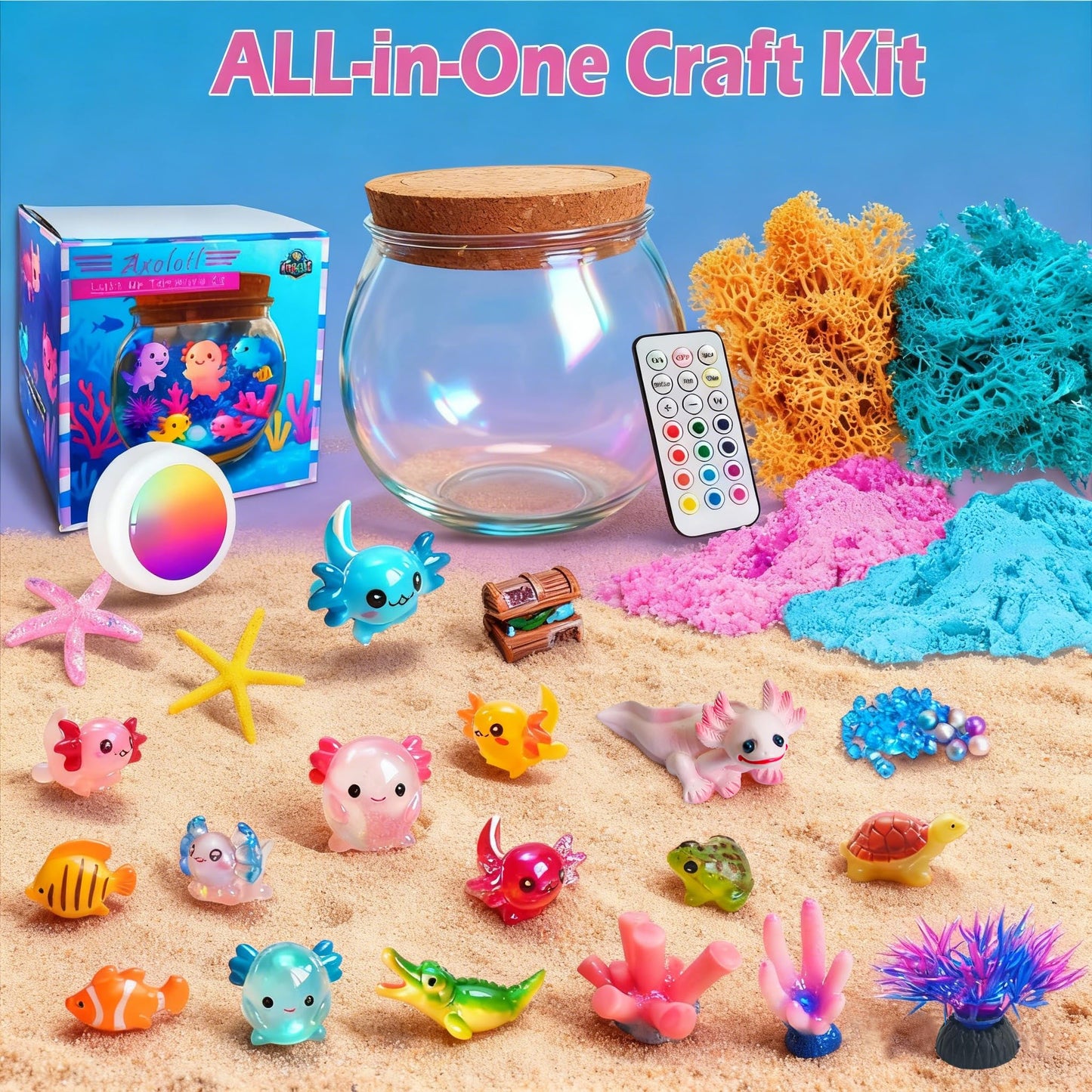 Axolotl Gifts for Girls & Boys – DIY Glow Jar Toy with LED – Cute Axolotl Night Light Arts and Crafts for Kids Ages 4 5 6 7 8-12 Year Old – Great Room Decor, Birthday Decorations & Easter Gifts