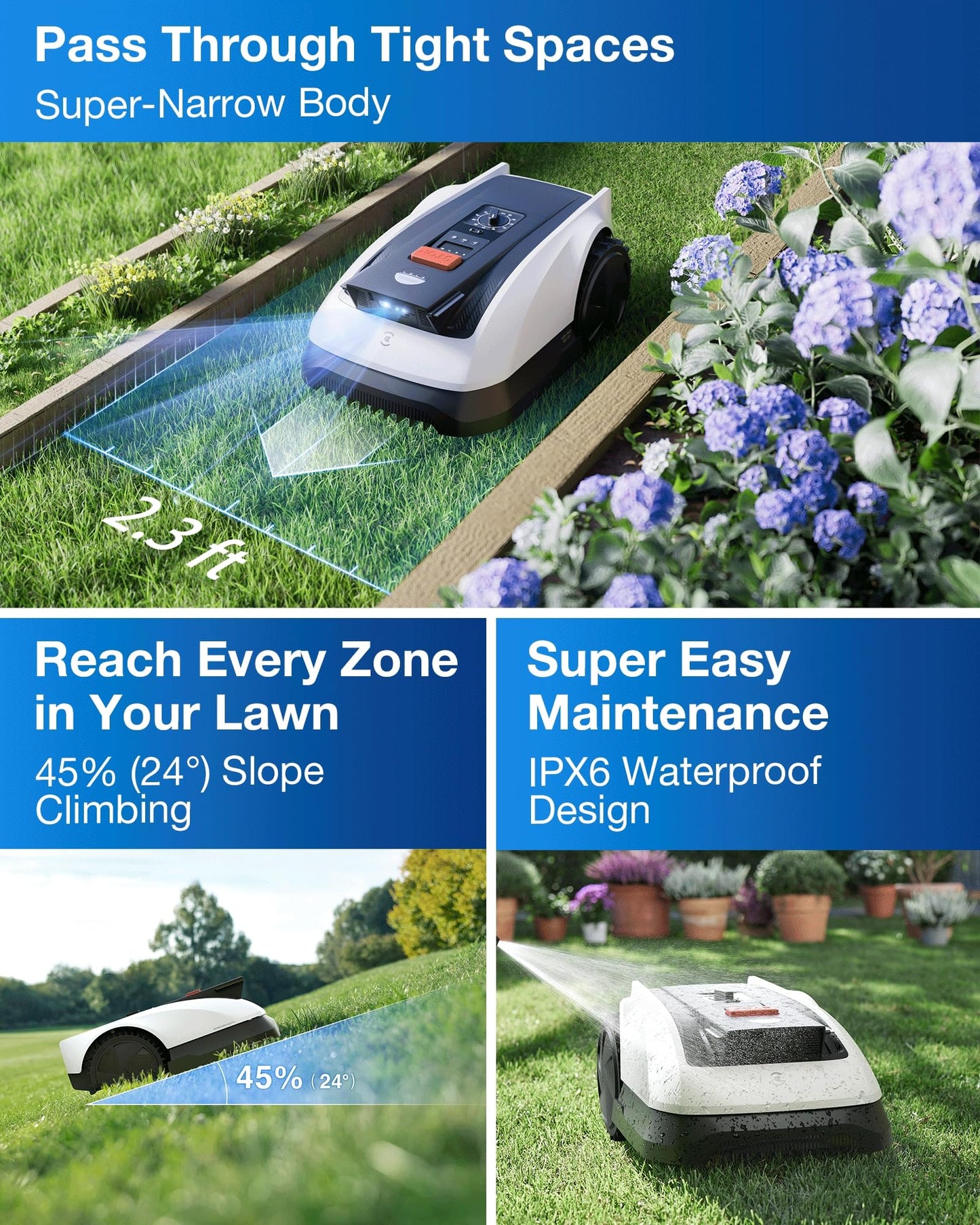 ECOVACS Goat O1000 RTK Robot Lawn Mower, 8.66" Cutting Width, Wire-Free Vision for 1/4 Acre Lawn, Automated Mapping, APP Control, 3D Obstacle Avoidance, Zero-Edge Cutting