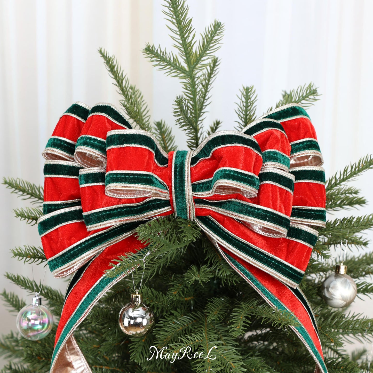 MAYREEL 2.5 Inch Christmas Velvet Ribbon with Wired Edge – Red & Green Double Color, 10 Yards Roll – Classic Holiday Craft, Wreath Supplies, Bows, Garlands, Gift Wrapping & Decoration