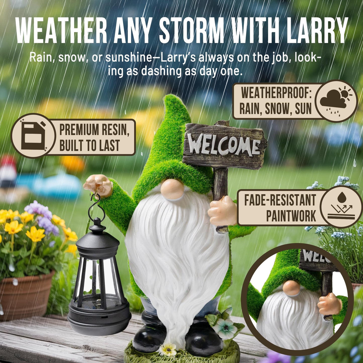 IMPECCABLE GOODS Garden Gnomes Outdoor with LED Solar Light - 11’’ Spring Season Gnome - Funny Decorations, Ornaments - Home, Yard, Patio, Solar Lantern Garden Statues - Housewarming, Birthday