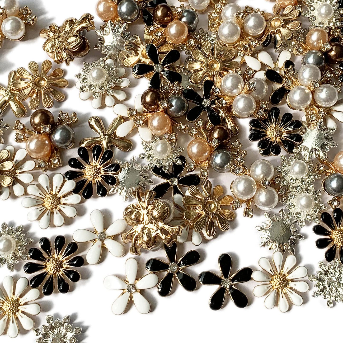 Mililanyo 80 Pieces Flower Rhinestone Buttons Faux Pearl Buttons Flat Back for Jewelry Making Wedding Party Home Decoration DIY Craft Hair Accessory