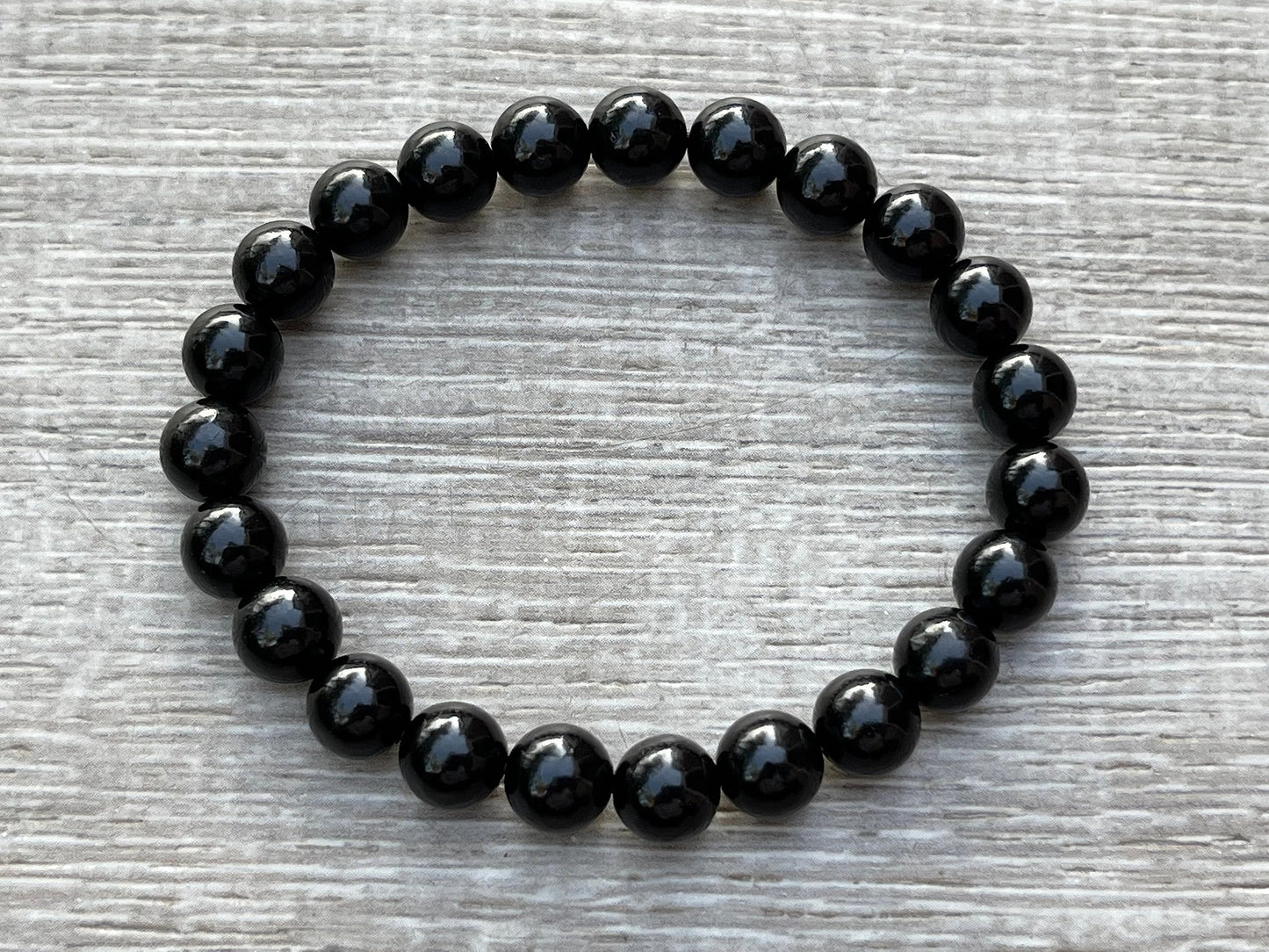 GAF TREASURES Black Obsidian Crystal Bead Bracelet 8mm, Genuine Black Obsidian Stretch Gemstone Bracelet, Healing Crystal Bracelet, Gift for Men & Women (1)