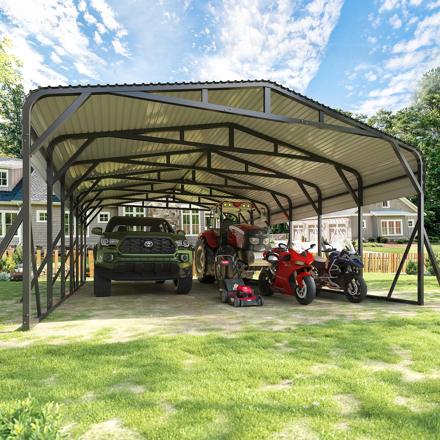 AirWire Carport Canopy 20’X30’ Heavy Duty Car Port Galvanized Steel Roof, Reinforced Stable Triangle Frame for Snowy Windy Metal Carports Enhanced Base Car Tent for Car,RV,Pickup,Boat,Truck,Tractor