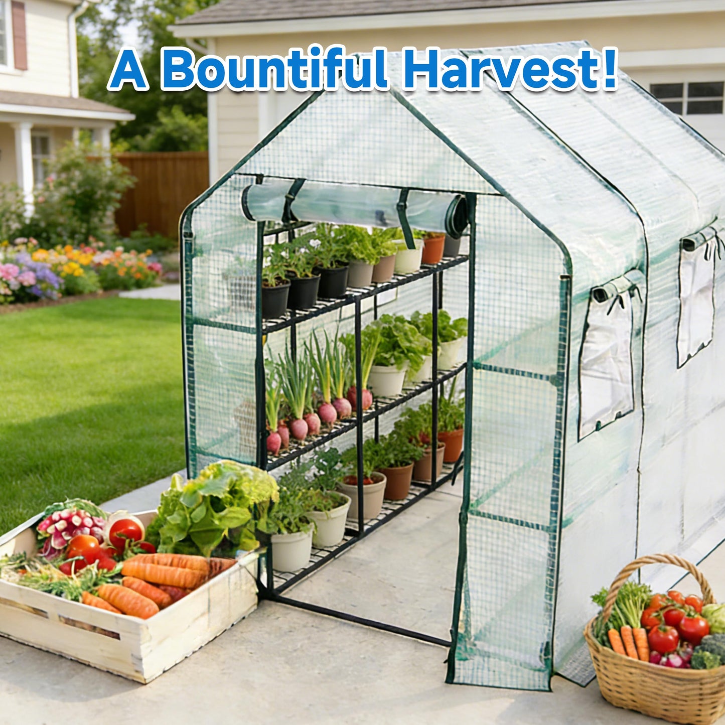 SUNGIFT Greenhouse for Outdoors, Walk-in Greenhouses 56 x 85 x 77 Inch, Portable Green House 3 Tiers 20 Shelves for Garden, Patio, Backyard, White