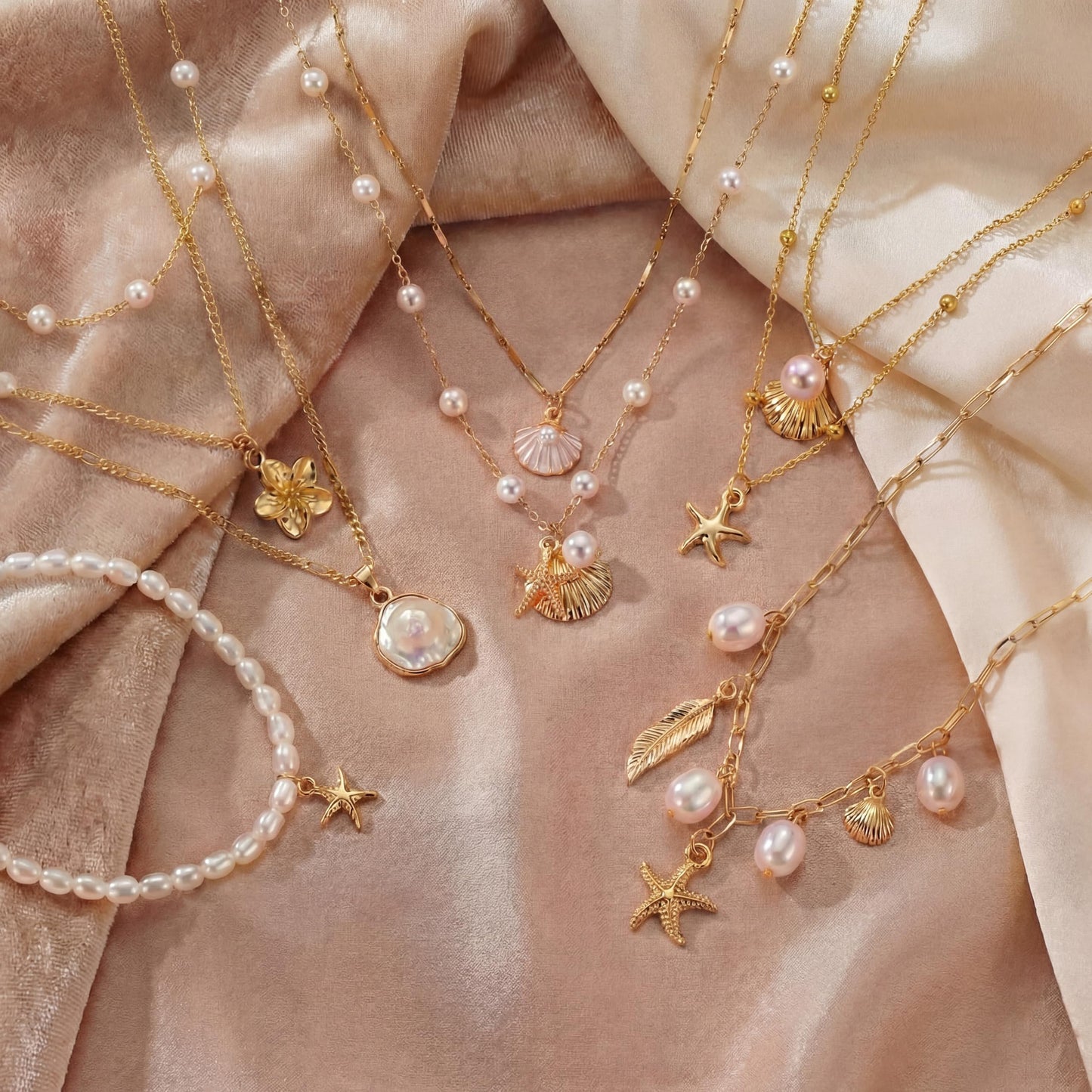 Unittype 9 Pcs Shell Necklace for Women Summer Beach Jewelry Pearl Choker Gold Sea Shell Scallop Starfish Necklaces Ocean Tropical Vacation Necklaces Beach Charm Jewelry Gift Set for Teens Girls
