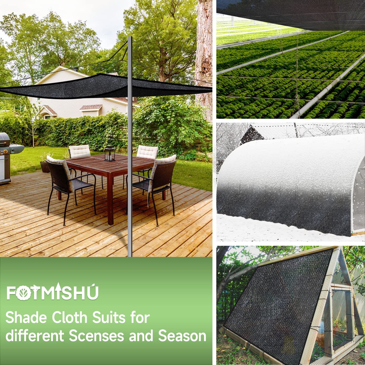 FOTMISHU 70% Shade Cloth 10ftx16ft Anti-Aging Sun Mesh UV Resistant Net, Sunblock Garden Tarp for Plant Cover, Greenhouse, Barn or Kennel, Flowers, Plants,