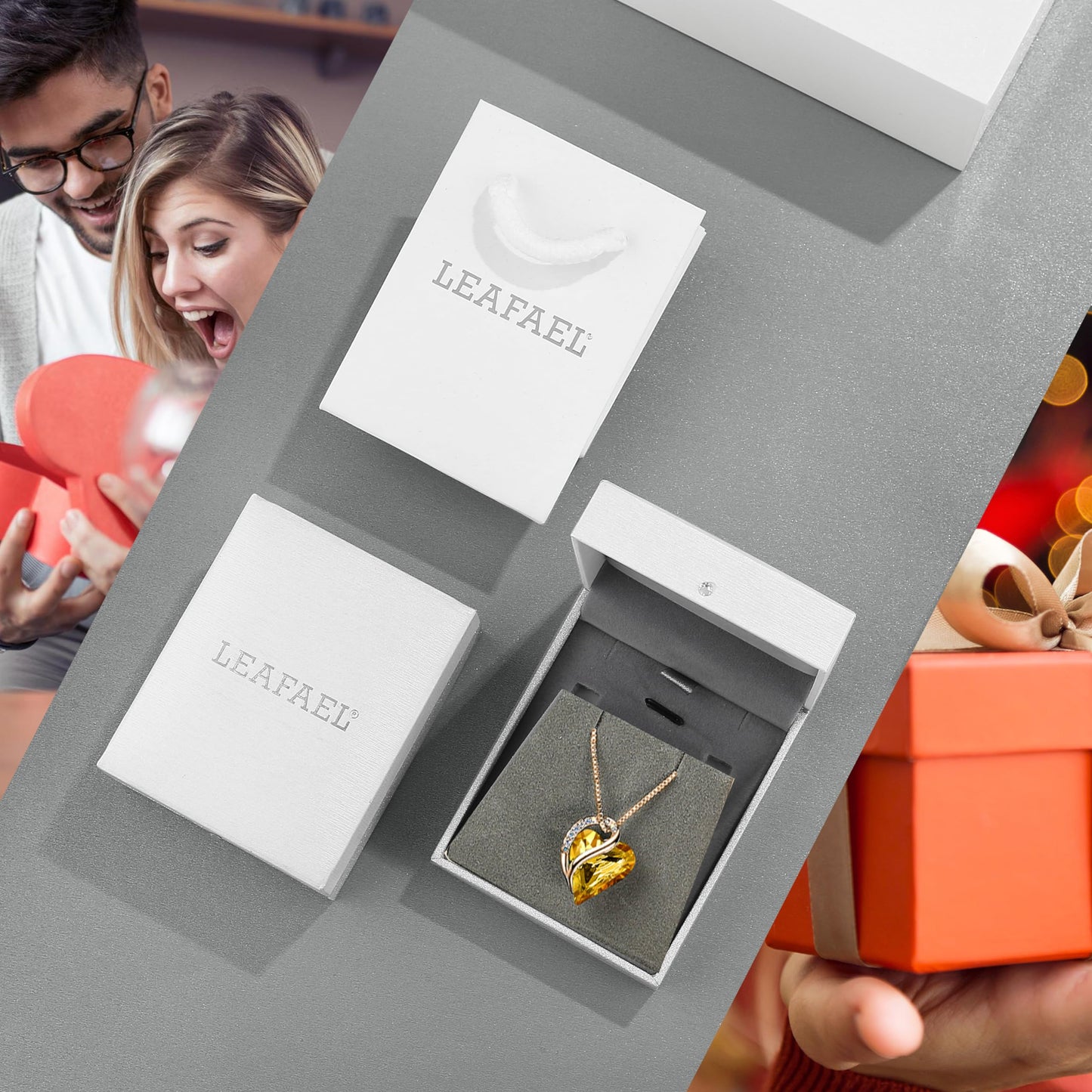 Leafael Gifts for Women Rose Gold Plated Necklaces: Heart Citrine Yellow Crystal, November Birthstone, Hypoallergenic Chain (18"+2"), Birthday Jewelry for Mom and Wife