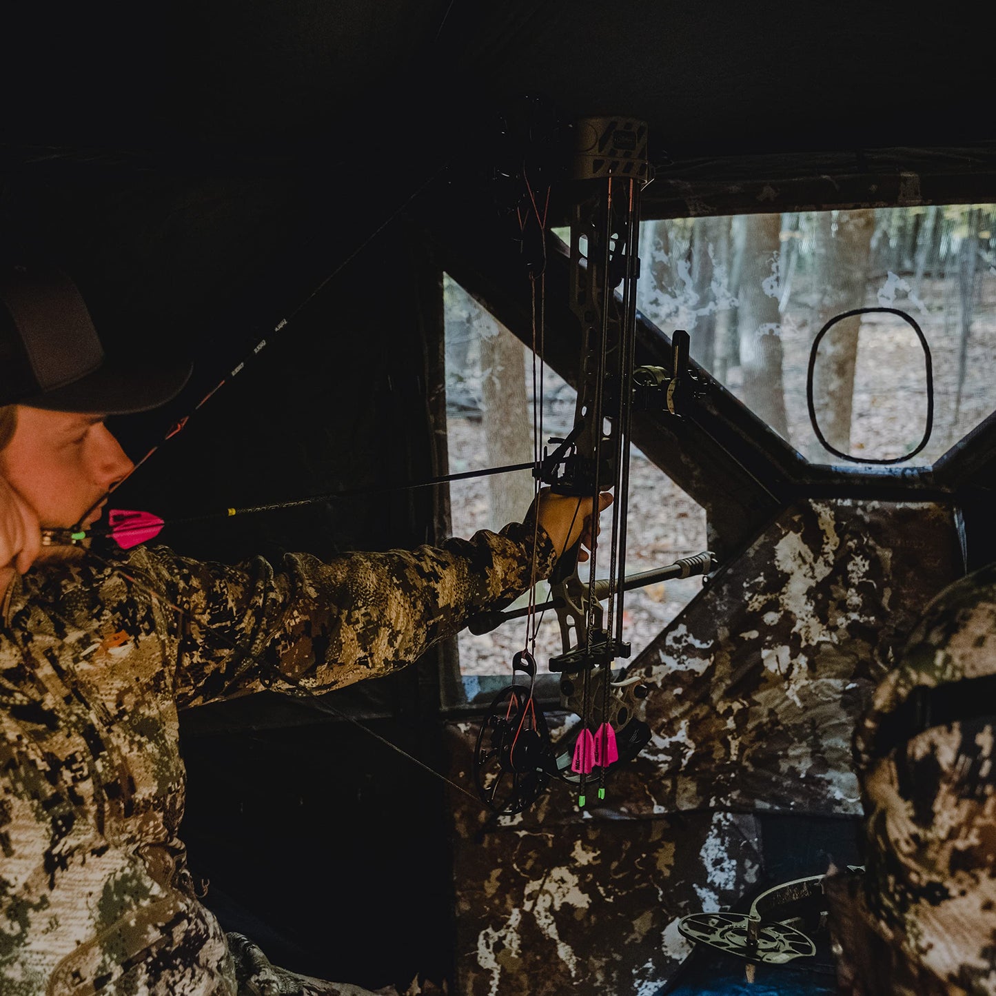 Barronett Blinds® Pentagon™ Heavy-Duty, Portable Hunting Blind, 5-Sided Hub Blind, 600 Denier Fabric, Low Profile Windows, 4-Person, Crater™ Harvest, 72” x 96” x 96”, PTHD550CH