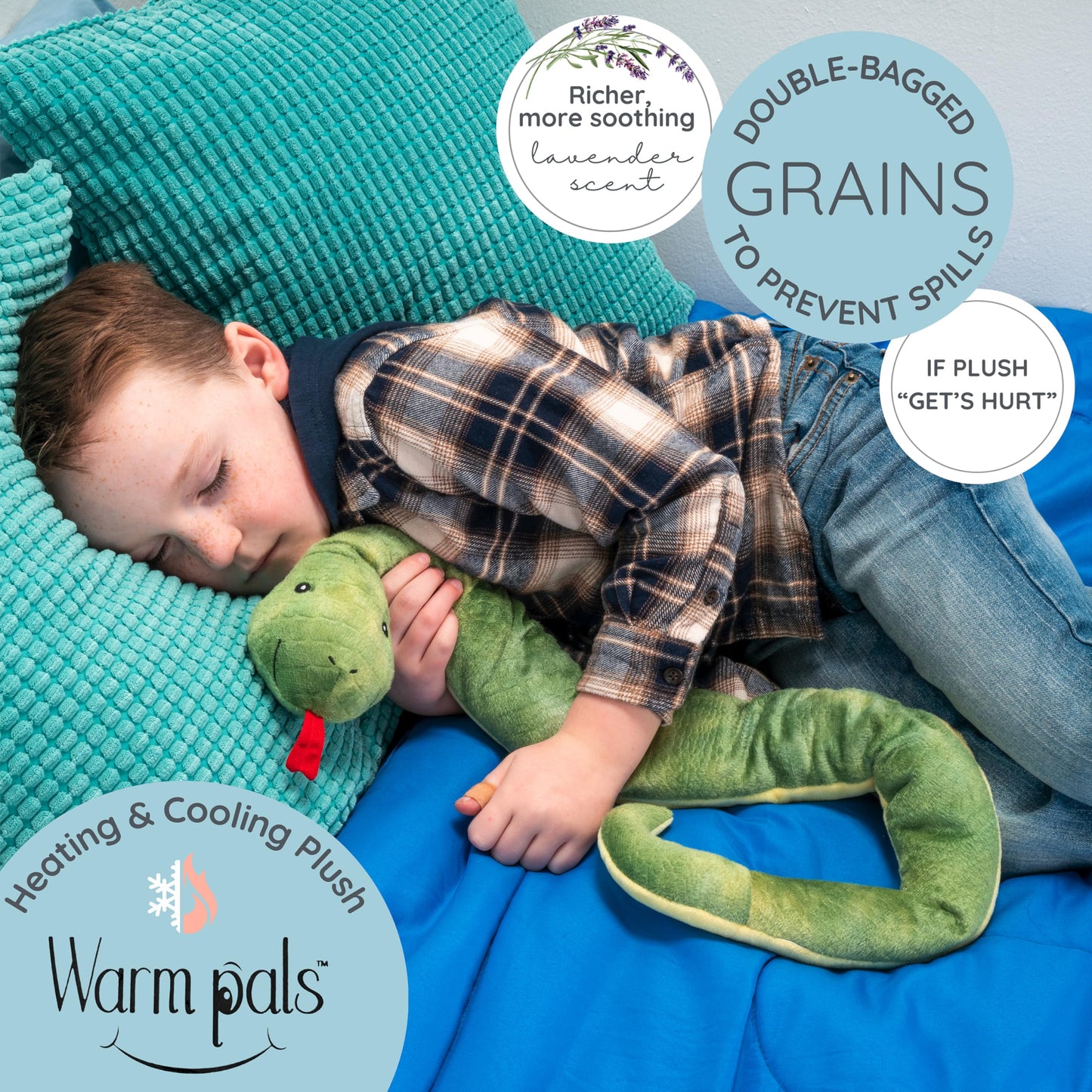 1i4 Group Sammy the Snake - Microwavable & Weighted Plush Stuffed Animal - Heated Plushie for Warmth - Cute, Soft, Cozy Toy for Adults & Children (Boys, Girls, & Toddlers) by Warm Pals