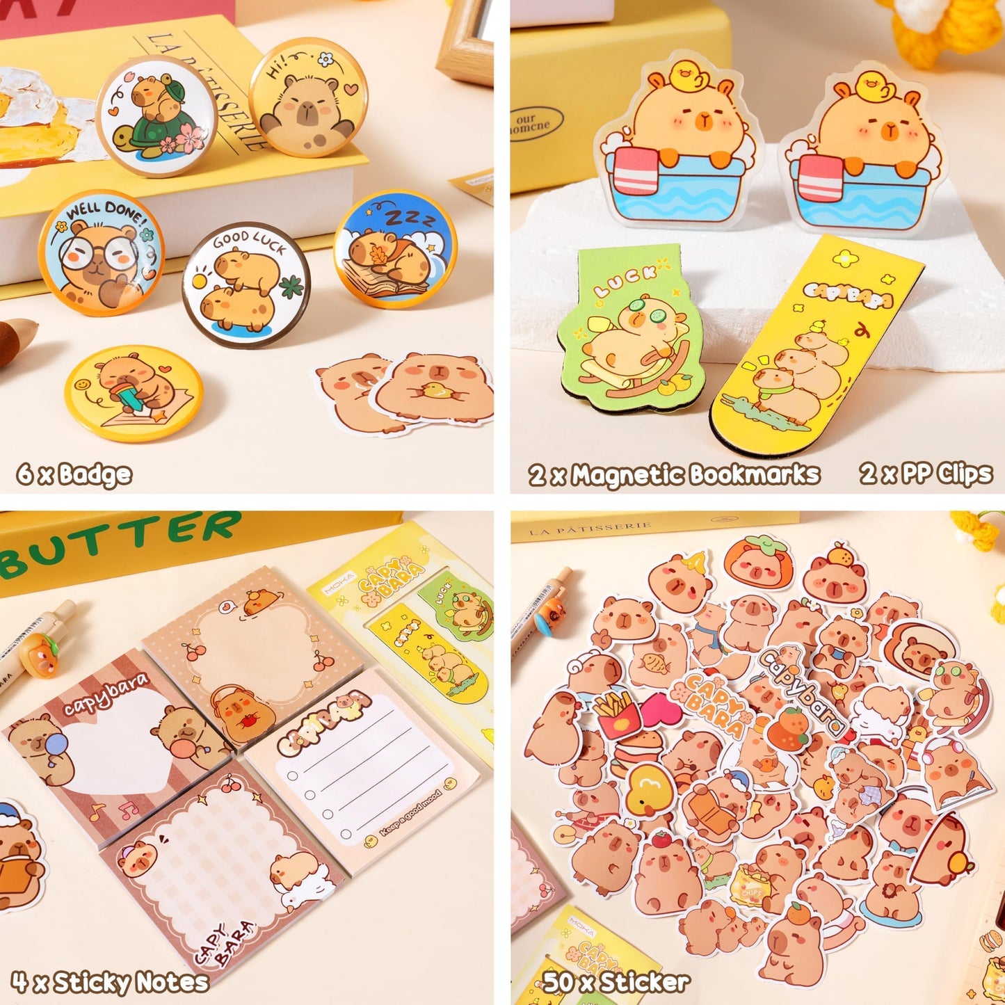 Kid School Supplies for Girl Age 5 6 7 8-12 13 14 Year Old, 36PCS Kawaii Tween Teen Girl Birthday Easter Gift Cute Capybara Stationery Set w/Pencil Case Gel Pen Pencil Sticker Notebook Sticky Note