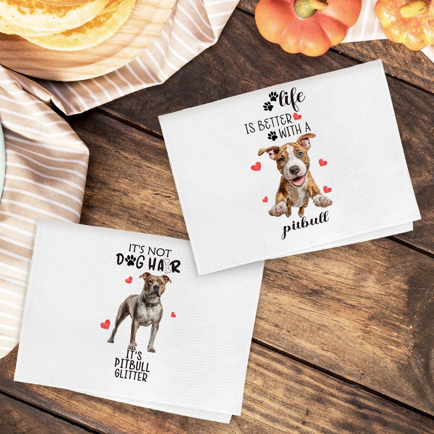 EGBTL Pitbull Gifts Kitchen Towels Set of 2, Funny Dog Hand Towels for Kitchen Bathroom Decor, Dog for Pitbull Dogs Lovers Owners Women Men Dishcloths Dish Towel 16X24 Inches