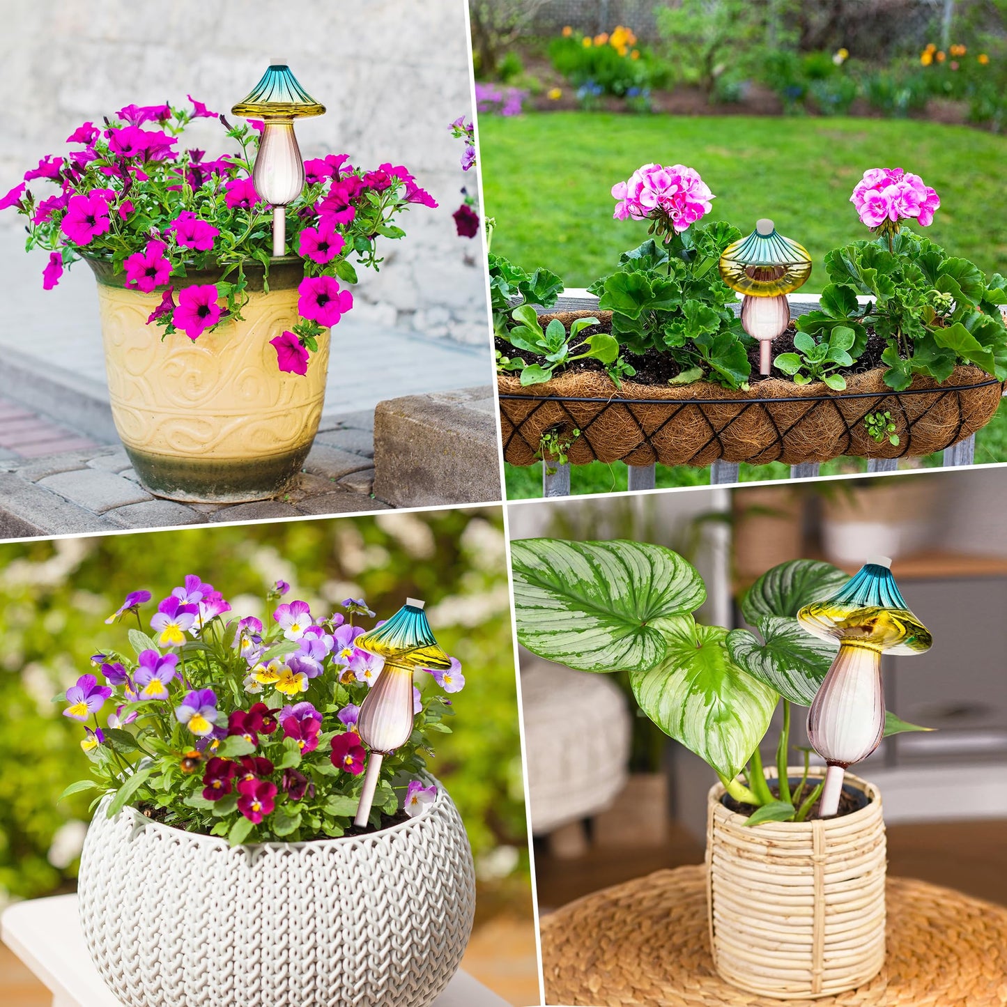 Plant Watering Globes, Rainbow Gradient Color Mushroom Plant Watering Devices, Self Watering Globes,Self Watering Planter Insert - Watering Bulbs for Indoor Plants for Travel Vacation (4 PCS)