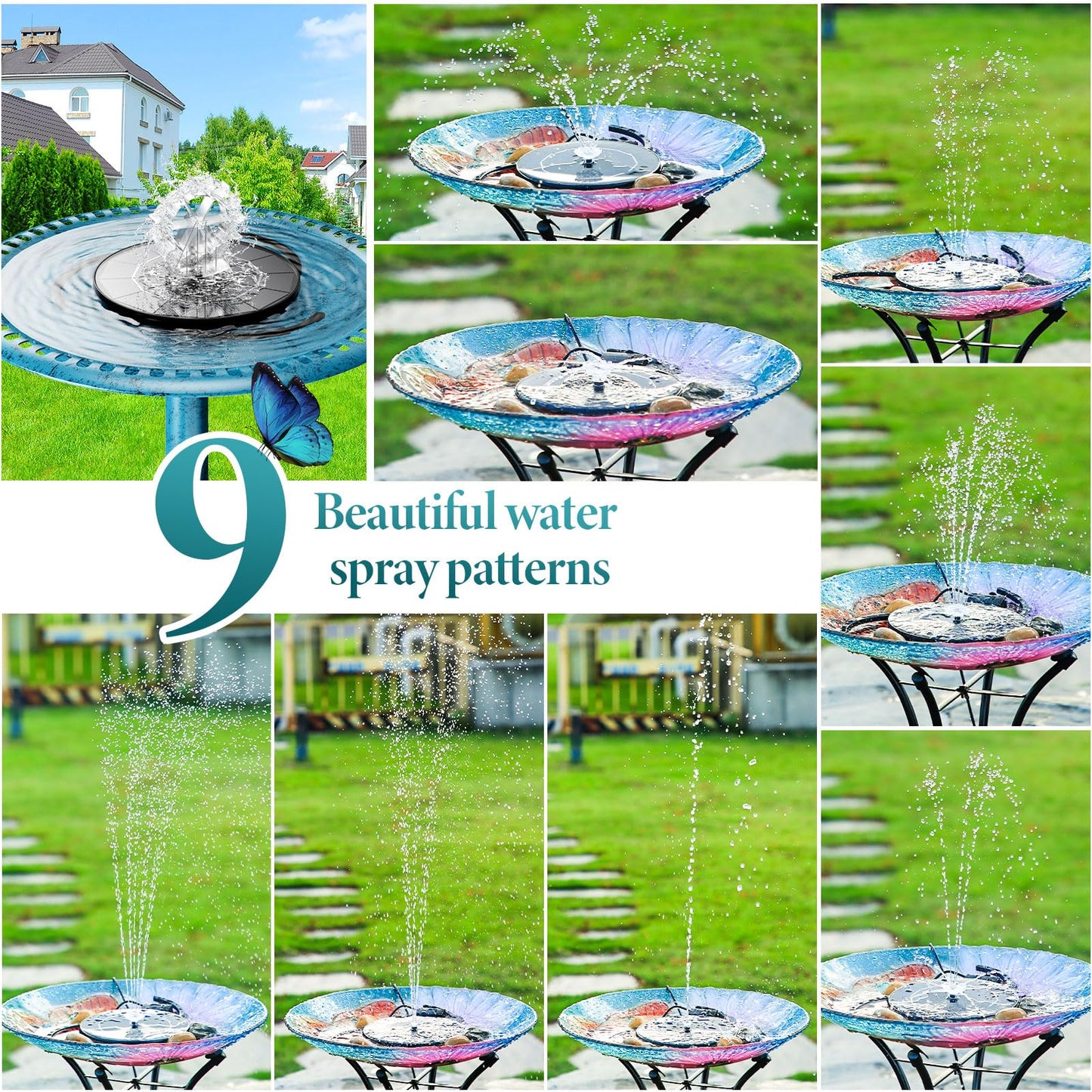 AISITIN 3.5W Solar Fountain Pump Upgraded 2026, DIY Solar Bird Bath Fountain Kit & Built-in 1200mAh Battery & Windmill 9 Nozzles & 3 Fixed Bracket for Bird Bath, Garden, Pond, Courtyard and Outdoor
