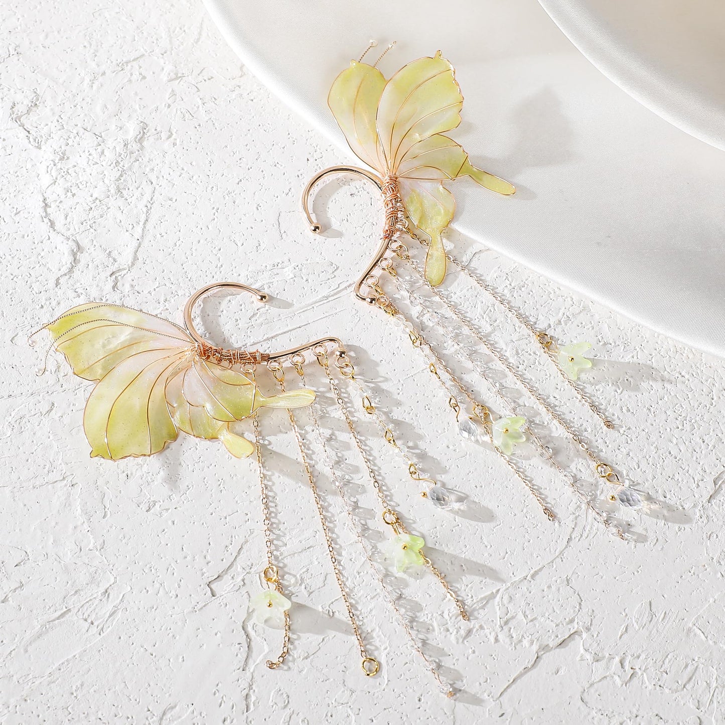 MOSTORY Butterfly Fairy Accessories Set - Green Flower Elf Crown Elf Ear Cuffs Kit for Woodland Renaissance Costume Women Forest Fantasy Fairycore Cosplay