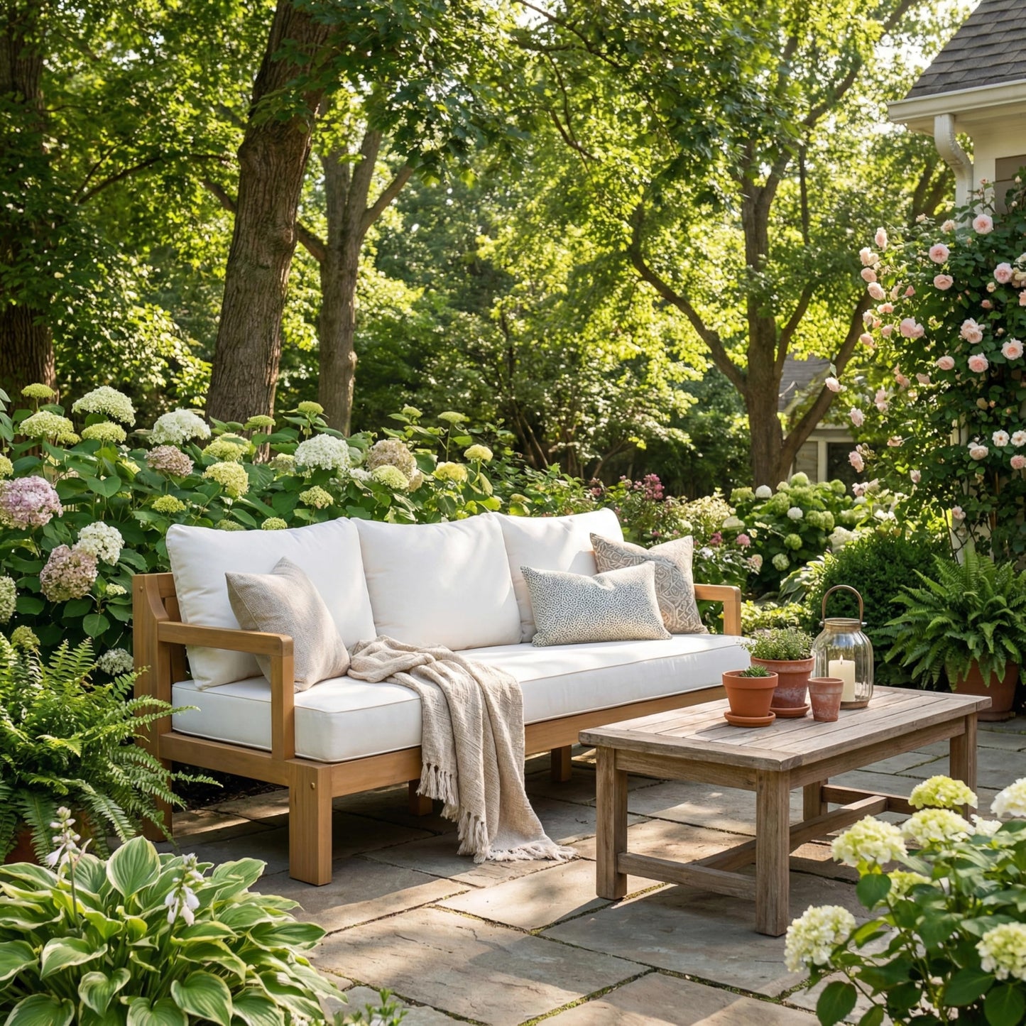 Christopher Knight Home Bayah Acacia Wood Outdoor 3 Seater Sofa with Cushion, Solid Wood Patio Sofa with Removable Cushion, Comfy Lounge Sofa for Patio Furniture Set, Natural Teak+Beige