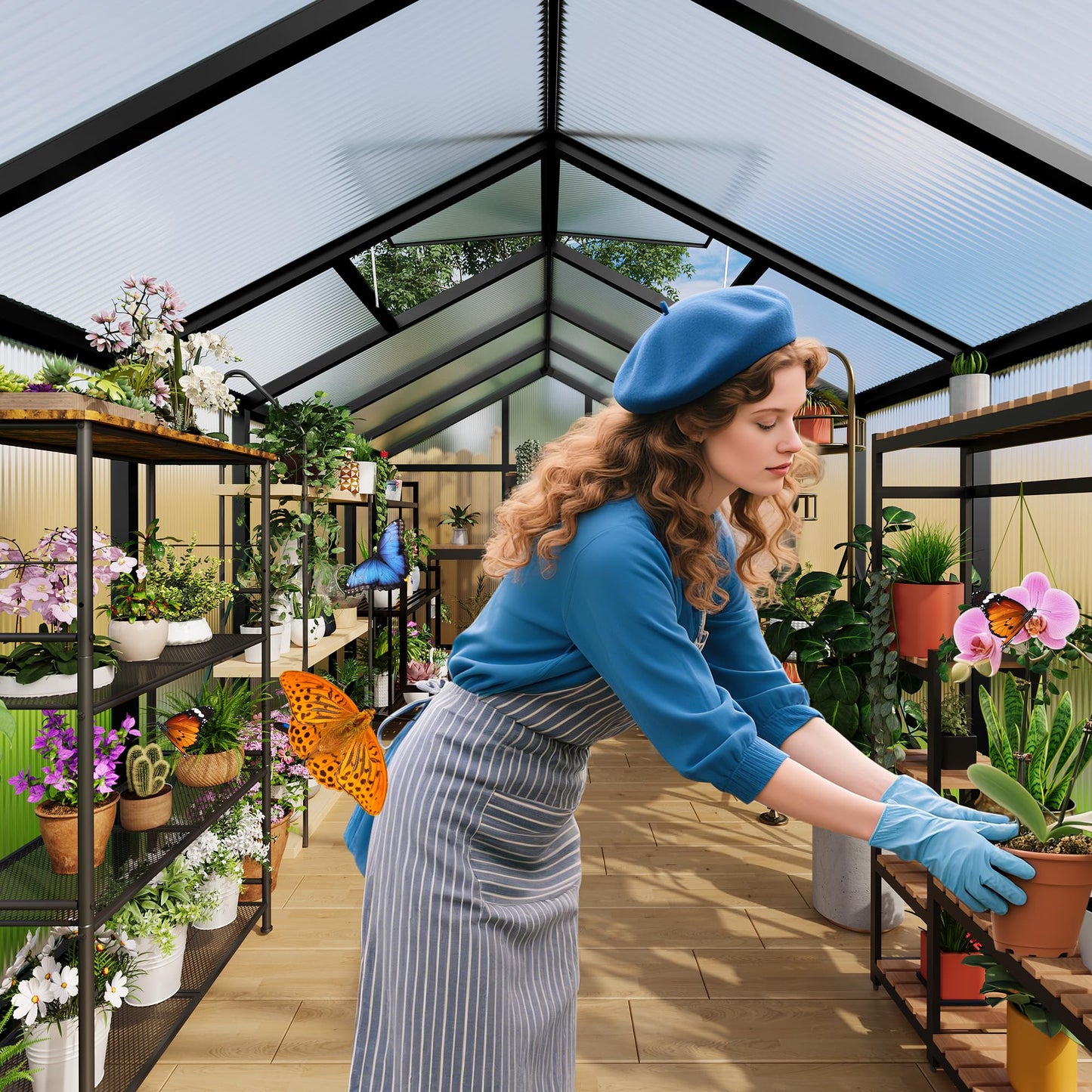 6 x 6 ft Greenhouse, Greenhouses for Outside, Polycarbonate Greenhouse with Aluminum Frame, Lockable Door and Ajustable Roof Vent for Backyard, Green Houses for Outside Garden Backyard, Patio